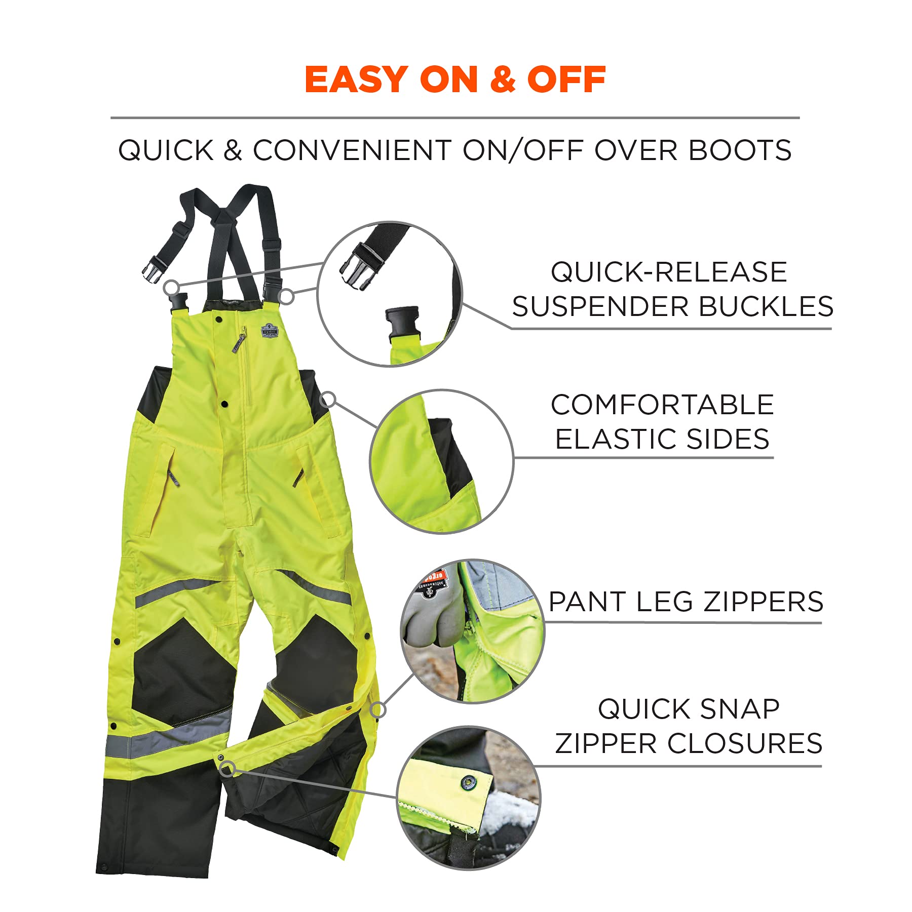 Ergodyne GloWear 8928 High Visibility Insulated Thermal Bib Overalls - Weather-Resistant Workwear for Cold Outdoor Jobs & Construction Safety