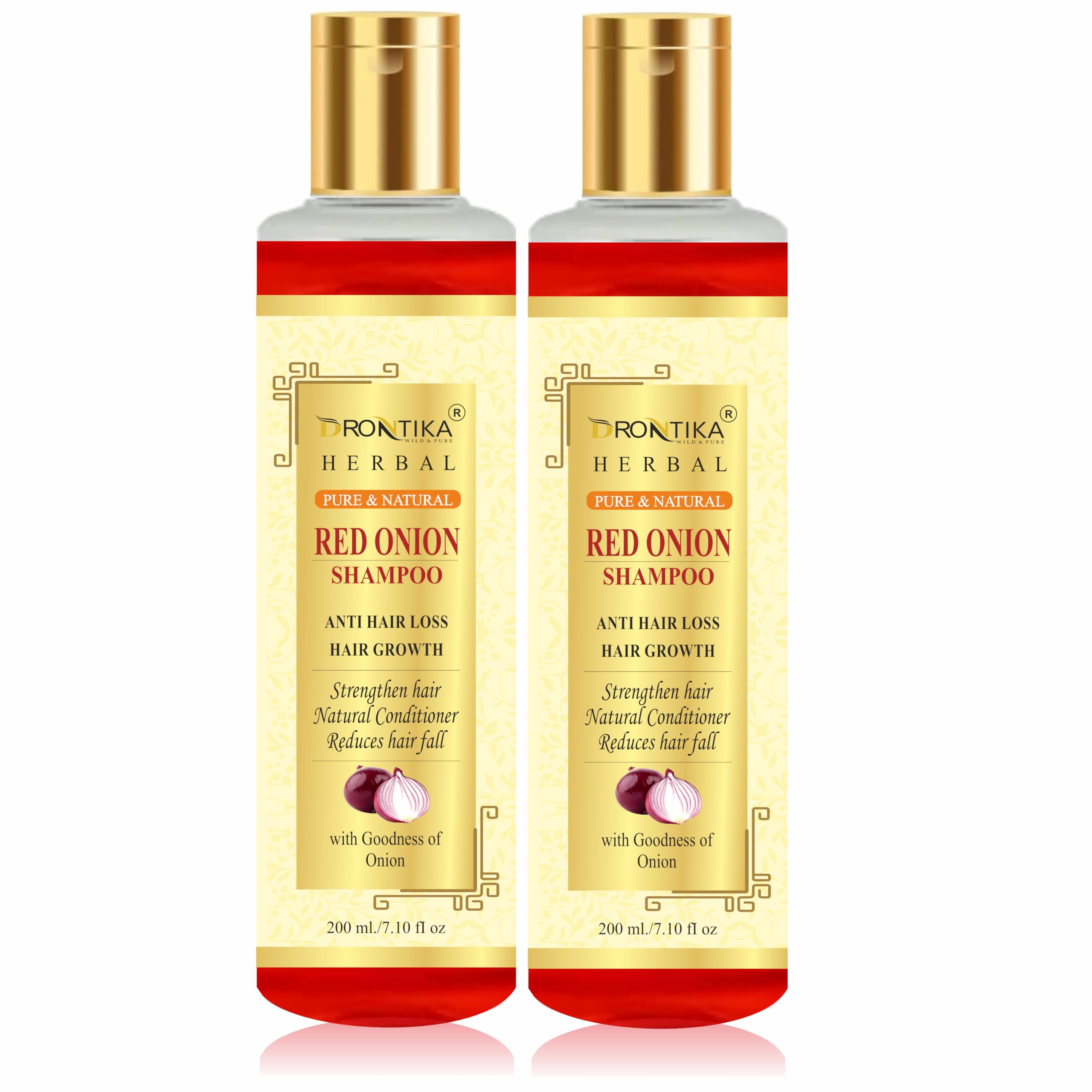 Drontika Natural Herbal Red Onion Oil & Shampoo Combo for Hair Growth - 2 in 1 Set for Thicker, Stronger Hair - Perfect for Damaged Hair Treatment & Scalp Care at Home