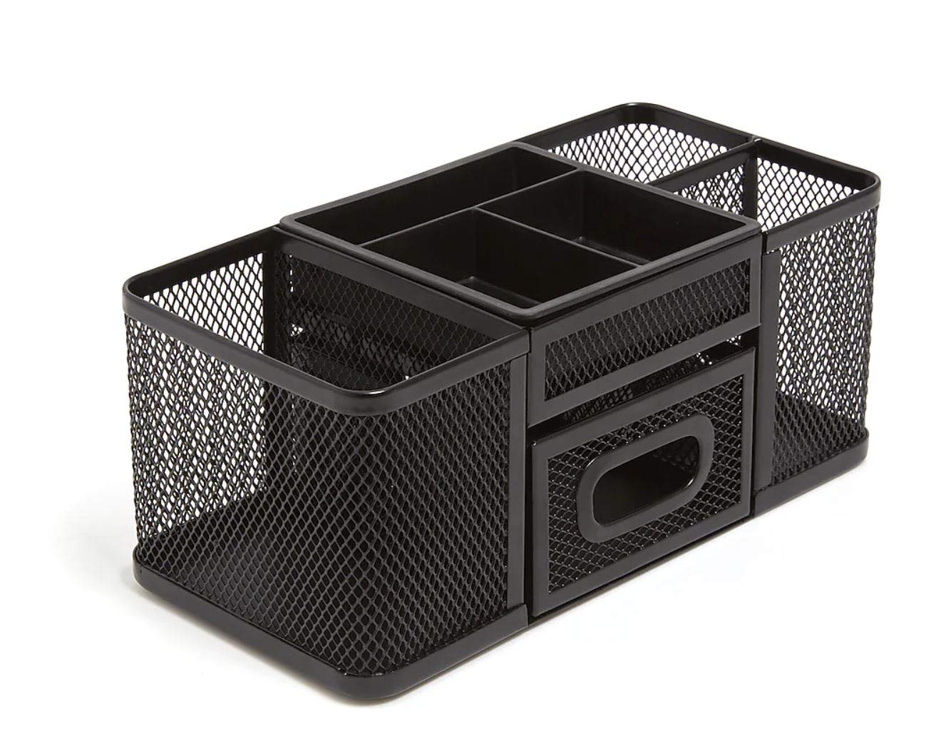 1InTheOffice Desk Organizer - 7-Compartment Wire Mesh Desk Caddy for Office Supplies, Matte Black - Perfect for Pens, Pencils, Scissors & More - Ideal for Home Office, School or Workspace Organization