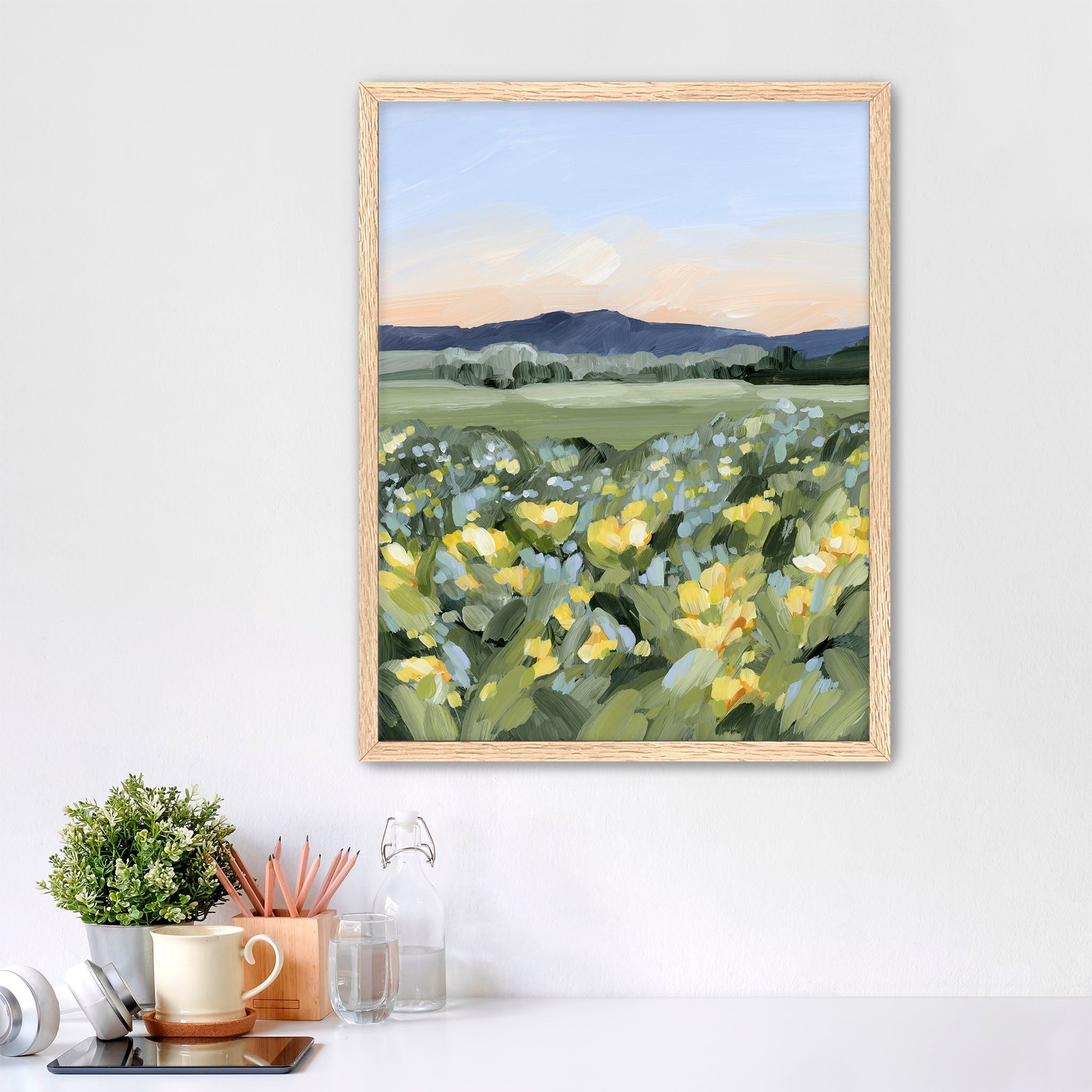 Yellow Fields Art Print - Vibrant Landscape Wall Decor for Living Room, Bedroom & Office | Modern Farmhouse Aesthetic