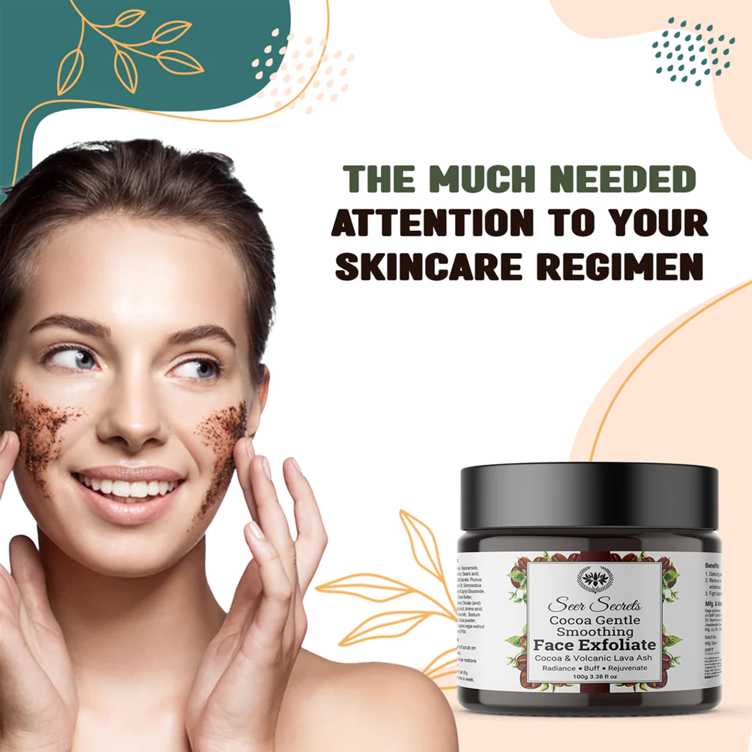 Seer Secrets Tan Removal & Brightening Face Scrub - Exfoliating Dead Skin Remover with Cocoa & Honey (100g) | Gentle Facial Exfoliator for Glowing Skin | Perfect for Daily Skincare Routine & Post-Sun Care
