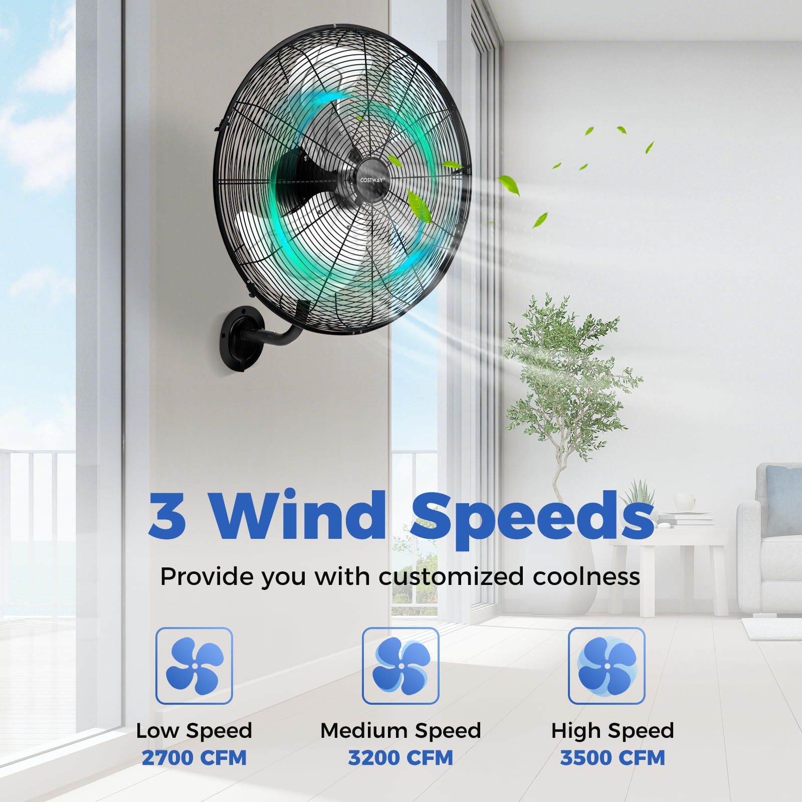 COSTWAY 2-Pack 20-Inch Heavy Duty Metal Wall Mount Fan with 3 Speed Settings, 85° Oscillation & 30° Adjustable Tilt - Aluminum Blade Wall Fan for Garage, Warehouse, Workshop, Home Gym, Patio (Black) | Powerful Cooling for Industrial & Residential Spaces