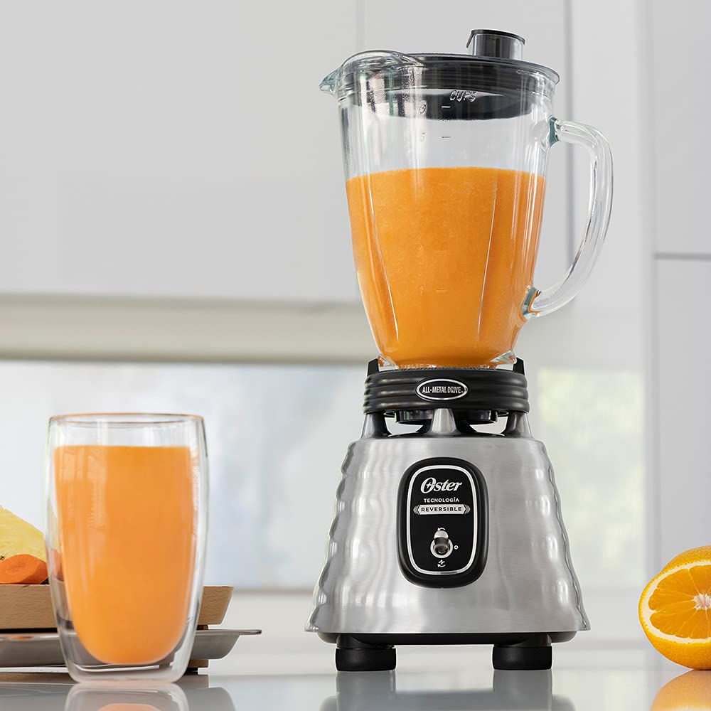 Oster BLSTBESTE013 Classic Blender with Reversible Chrome Glass Jar - Perfect for Smoothies, Shakes & Kitchen Blending