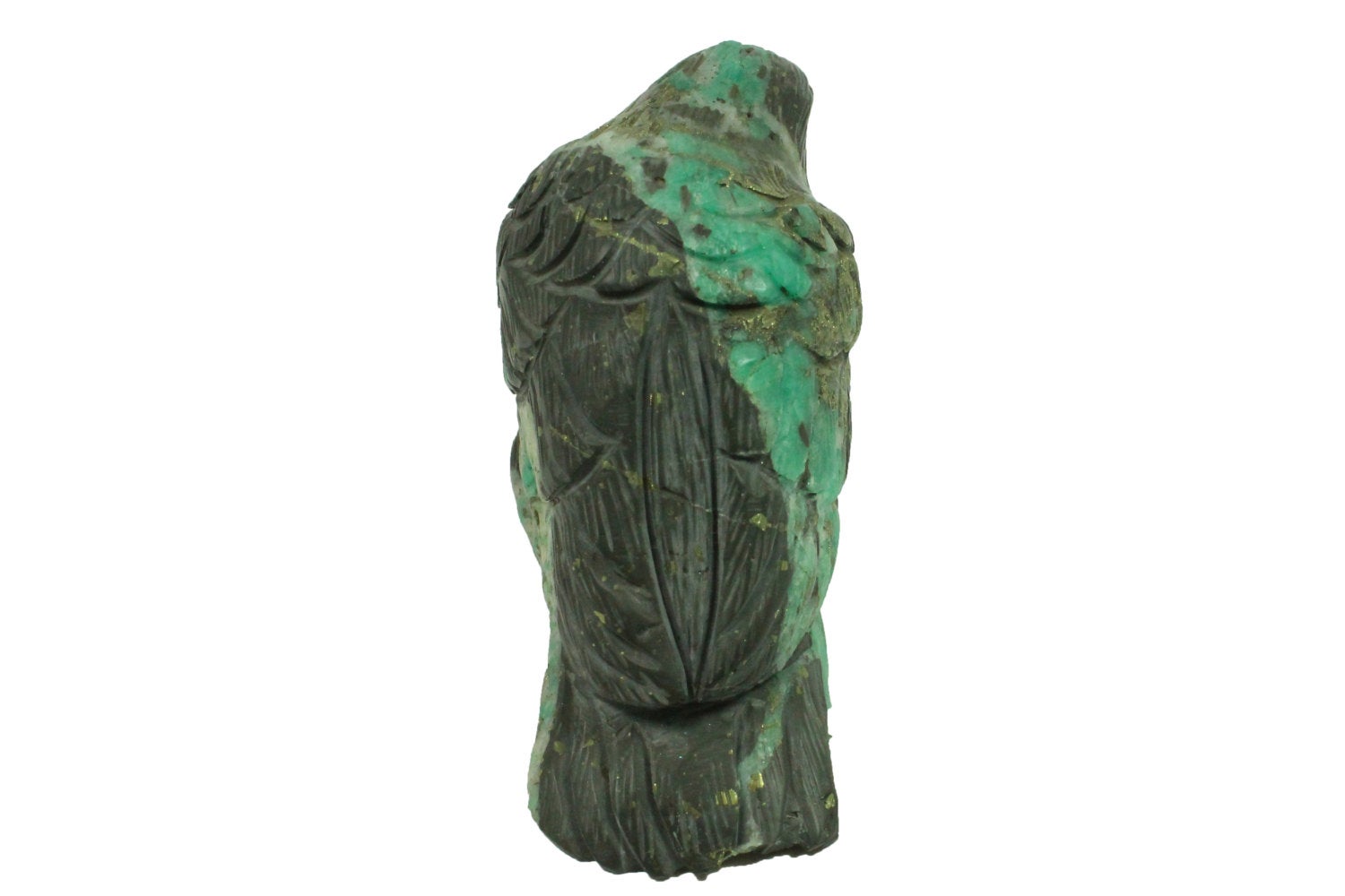 Hand Carved Colombian Emerald Sparrow Sculpture in Natural Matrix - Unique Home Decor & Collectible Gift for Bird Lovers, Nature Enthusiasts