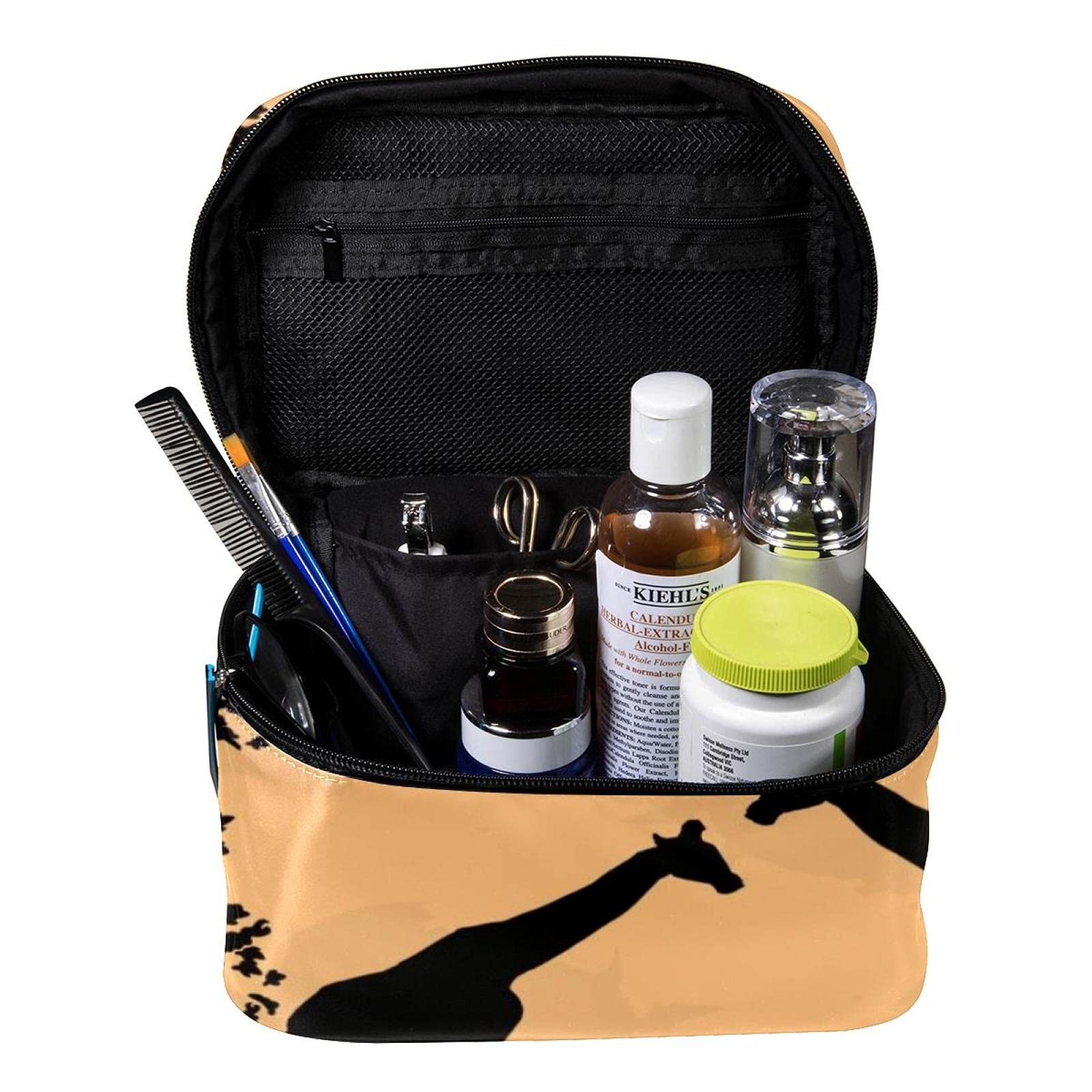 African Giraffe Sunset Travel Makeup Bag - Large Cosmetic Organizer with Zipper for Women & Girls | Perfect for Vacation, Gym, and Daily Essentials Storage