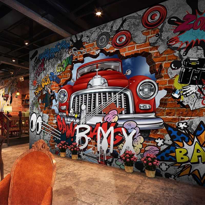 Street Racing Adventure 3D Graffiti Wallpaper - High Quality Peel & Stick Wall Decal for Bedroom, Gaming Room & Man Cave Decor