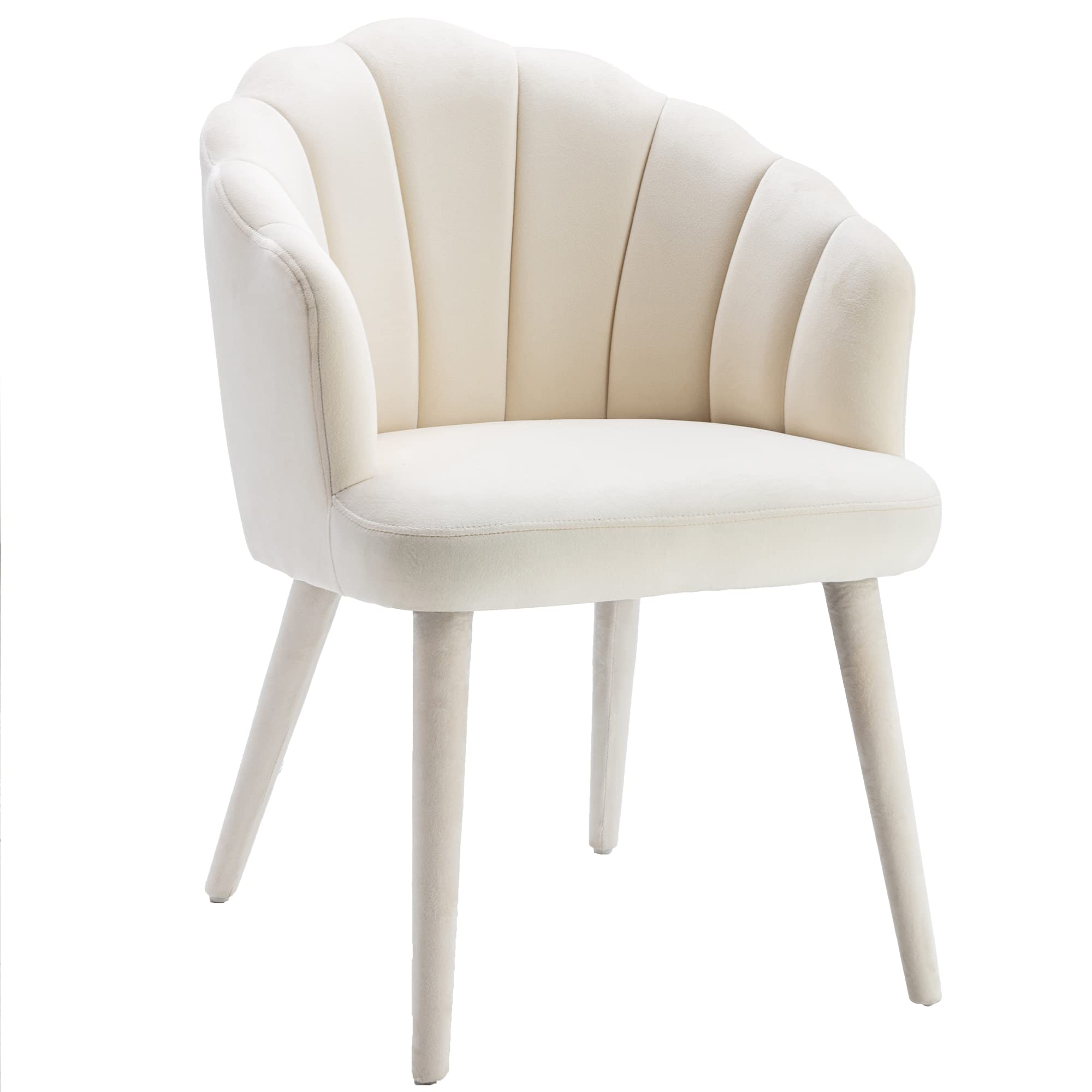 Velvet Dining Chairs Set of 2 - Modern Upholstered Accent Chairs with Wooden Legs for Kitchen, Living Room & Dining Room - Cream Velour Fabric - Perfect for Home Decor, Dinner Parties & Cozy Seating