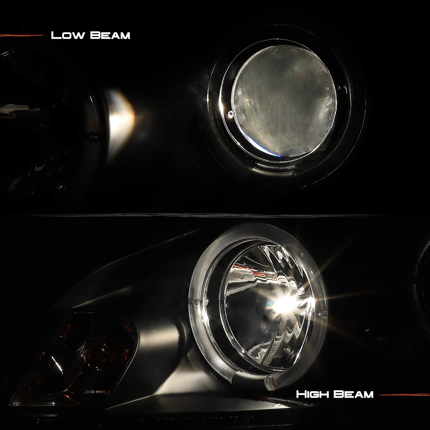 AKKON Replacement Headlights for Chevy Impala & Monte Carlo - Black Bezel Halo Ring Projector Headlamps (Left/Right Pair) - Upgrade Your Night Driving Safety & Style