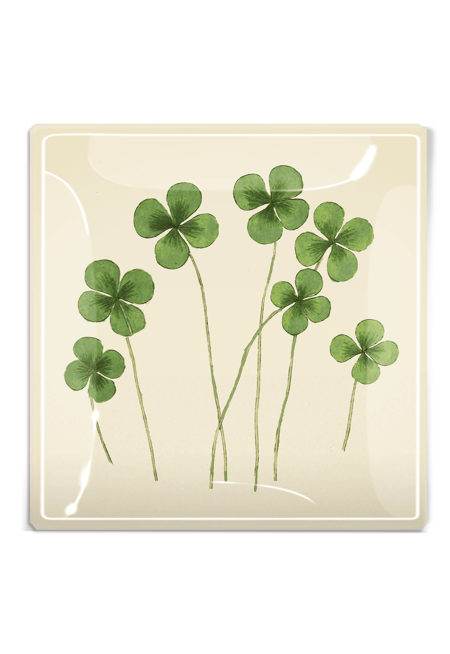 Lucky Seven Clovers Decoupage Glass Serving Tray - Elegant Home Decor for Parties, Tea Time & Gift Giving