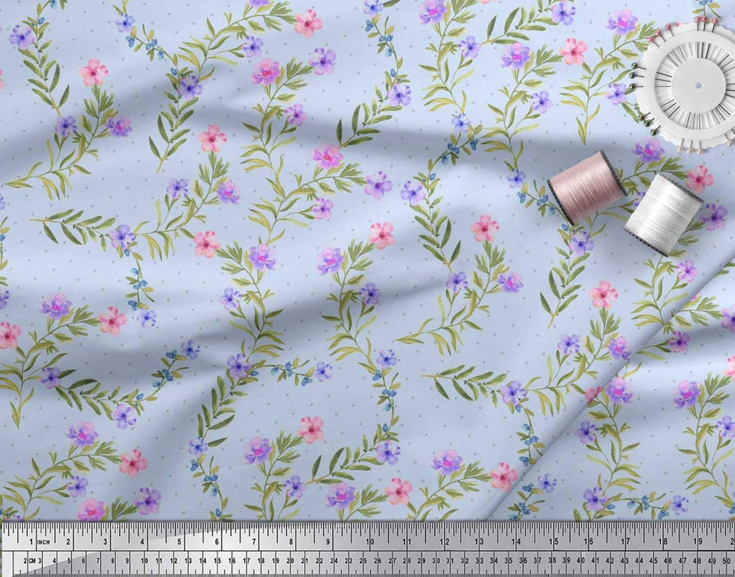 Soimoi Moss Georgette Brown Fabric by The Yard - 42 Inch Wide Floral Printed Fabric with Playful Dot & Leaves Pattern for Dresses, DIY Crafts, Home Decor & Sewing Projects