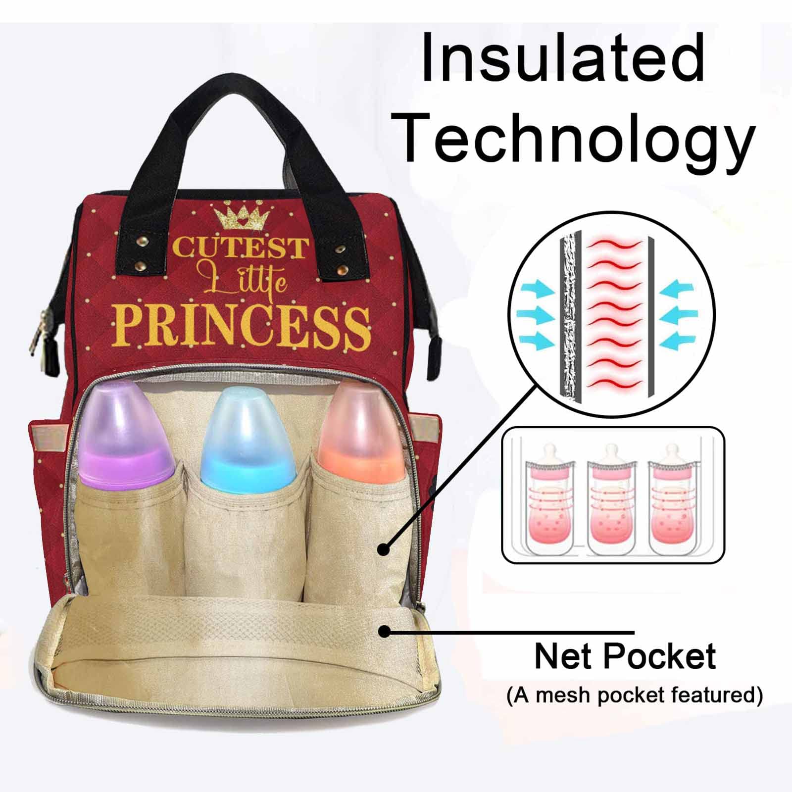 **Personalized Diaper Backpack for Baby Boys & Girls – Custom Name Monogrammed Crown Princess Design, Large Waterproof Nappy Organizer – Red Travel Daypack for Moms (Perfect Baby Shower Gift & On-the-Go Parenting Essential)**