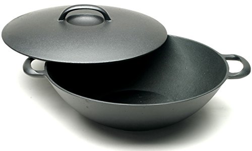 Best Iwachu Cast Iron Wok with Lid - 12 Inch Japanese Carbon Steel Skillet for Stir Fry, Deep Frying & Cooking - Pre-Seasoned Black Wok Pan for Gas, Electric & Induction Stovetops - Perfect for Asian Cuisine, Home Kitchen & Restaurant Use