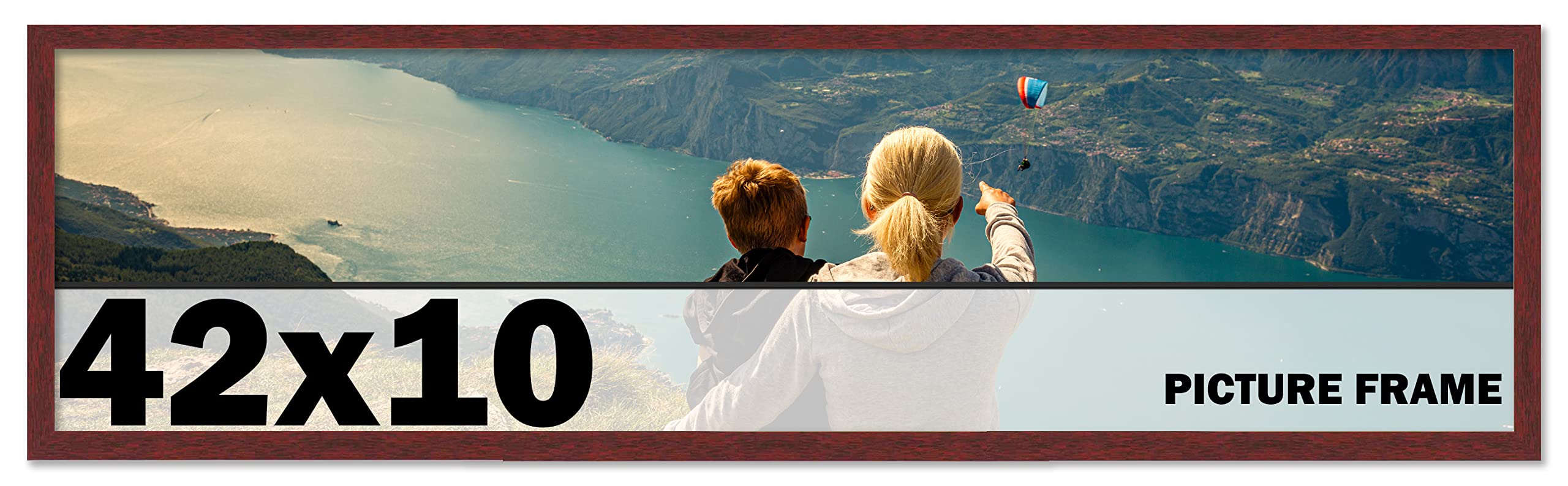 CountryArtHouse 42x10 Inch Solid Mahogany Wood Picture Frame with UV Acrylic Plexiglass, Acid-Free Foam Backing & Hanging Hardware - Perfect for Wall Art, Family Photos, Certificates & Home Decor