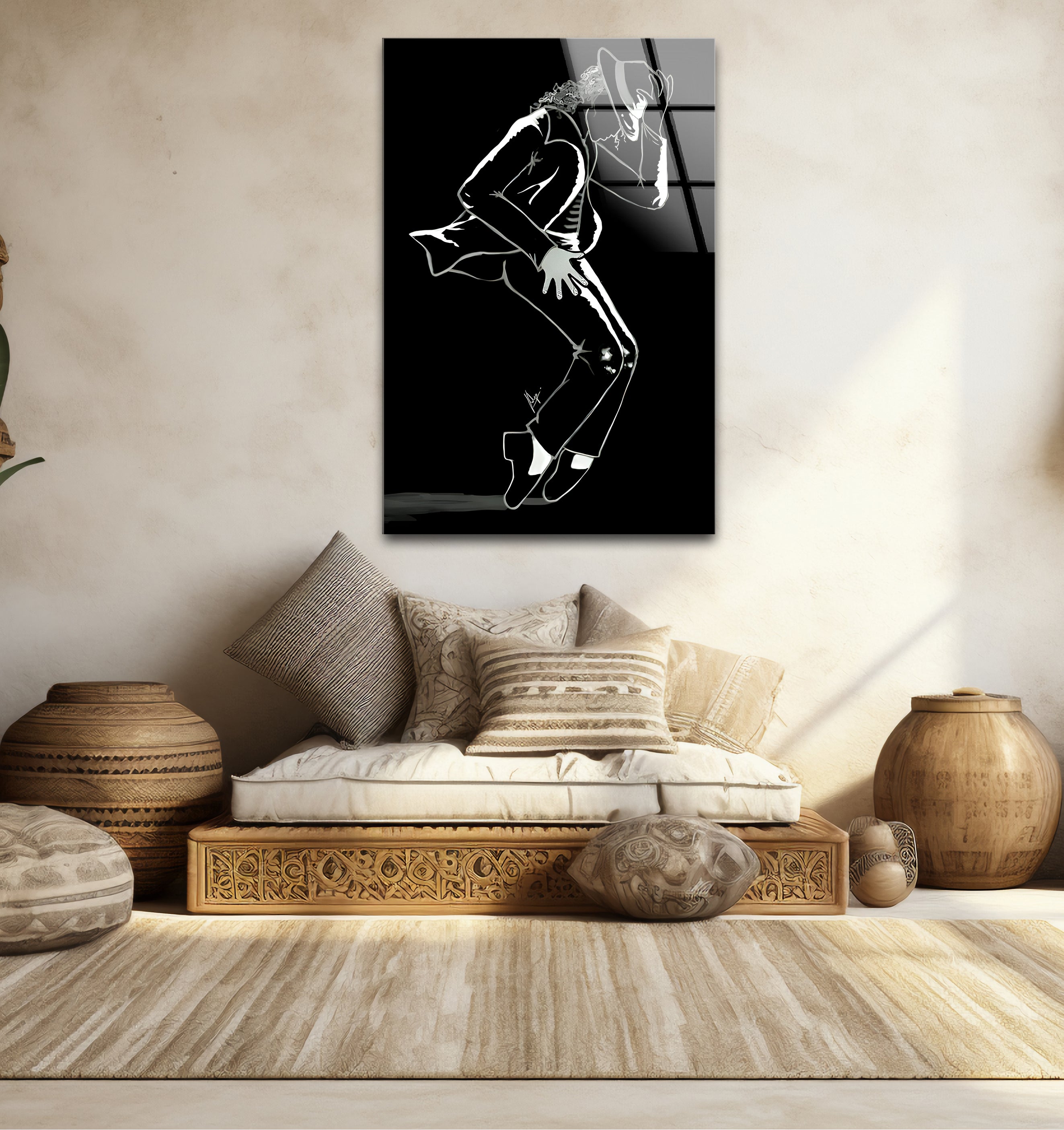 Black & White Michael Jackson Silhouette Glass Wall Art - Elegant Music Icon Home Decor for Living Room, Bedroom & Office