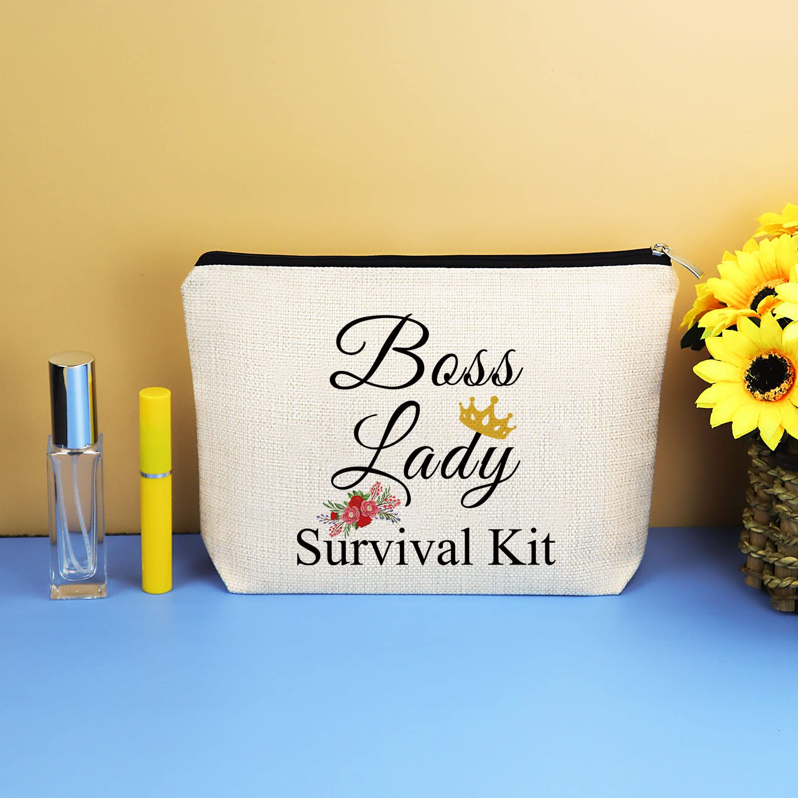 Stylish Boss Lady Makeup Bag - Premium Cosmetic Organizer for Women, Perfect for Travel & Daily Use - Ideal Boss Appreciation, Retirement, Birthday, Christmas & Thanksgiving Gift - Durable Travel Toiletry Pouch for Work, Office & Vacation