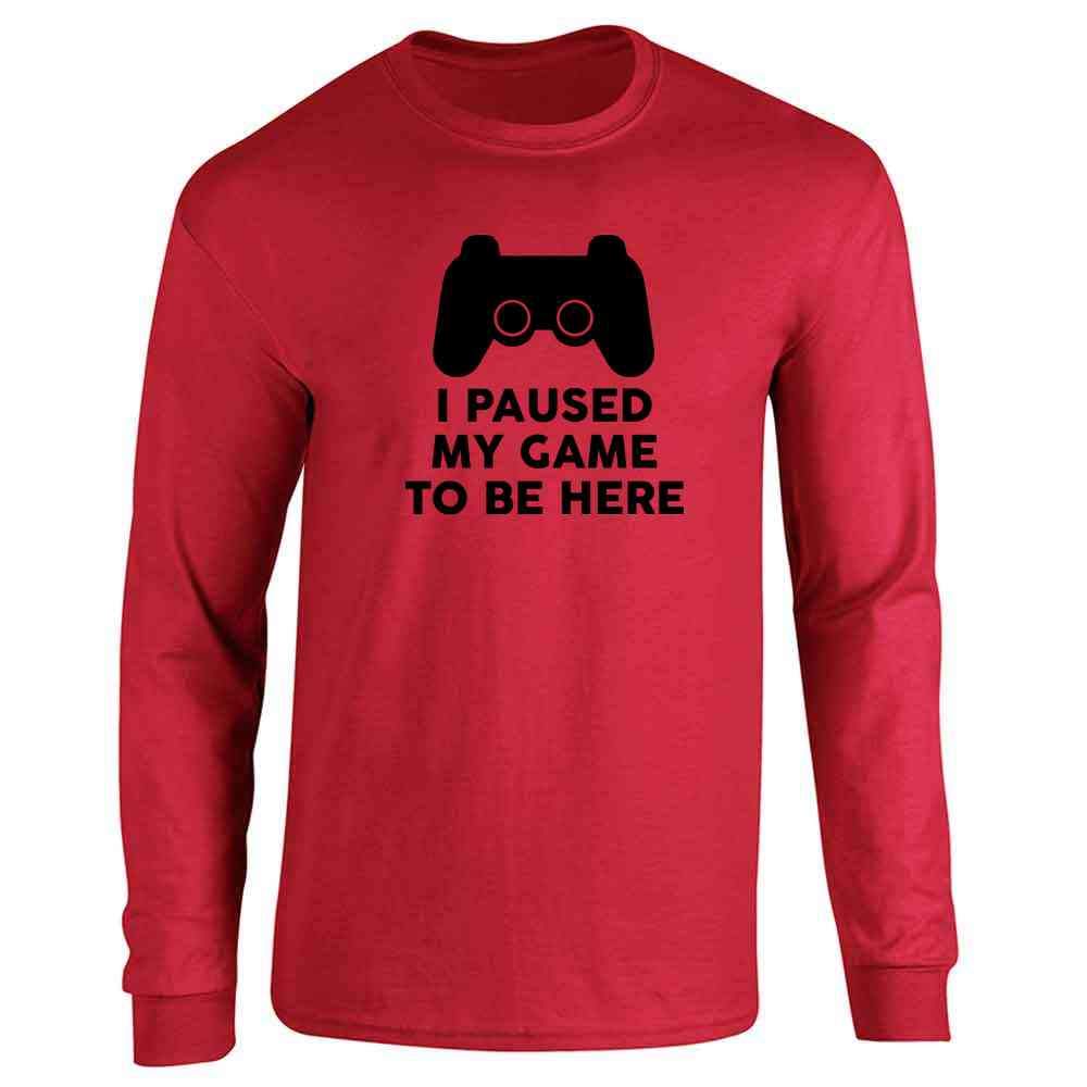 Pop Threads 'I Paused My Game to Be Here' PS Controller Gamer Long Sleeve T-Shirt for Men & Women - Comfortable Gaming Tee for Casual Wear, Parties & Video Game Enthusiasts