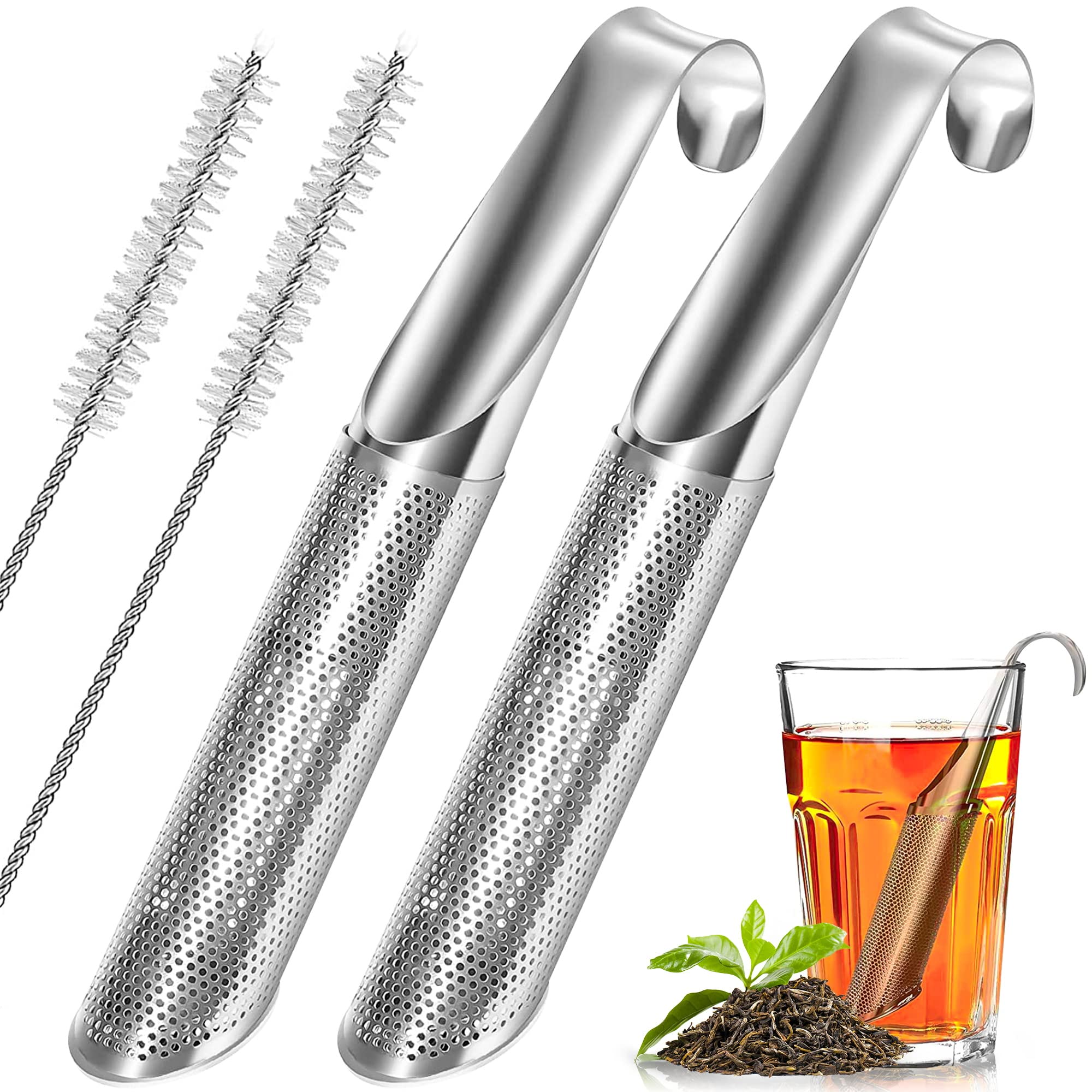 Premium Stainless Steel Tea Infuser & Strainer - Long Handle Loose Leaf Tea Filter for Rose, Coffee, Herbs & Spices - 2PCs Tea Steeper Set for Single Cup Brewing - Perfect for Home, Office, Camping & Travel Use
