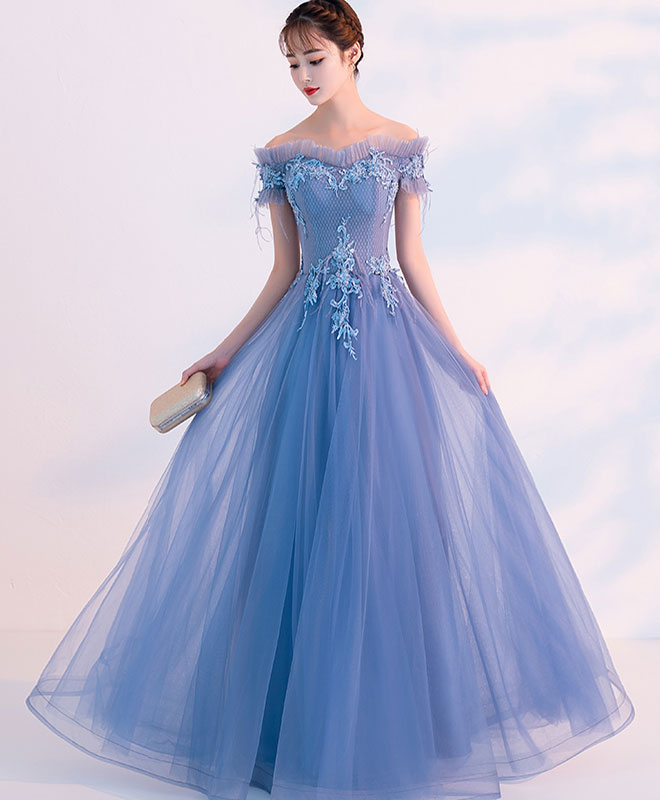 Elegant Blue Tulle Lace Long Prom Dress for Women - Formal Evening Gown for Homecoming, Ball, Wedding & Special Occasions