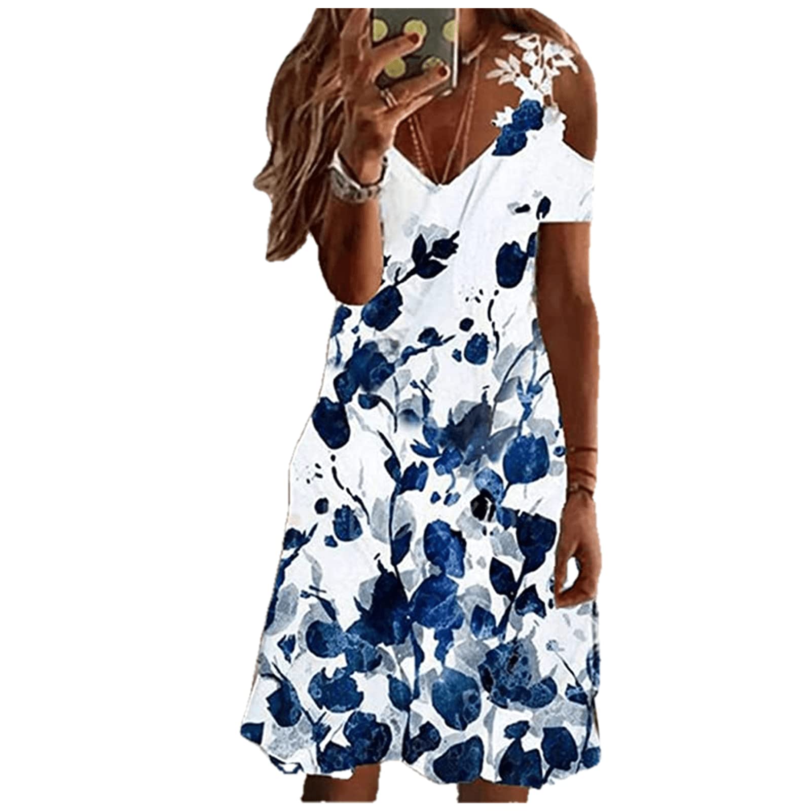 Women's Summer Floral Short Sleeve Button Down Swing Midi Dress with Pockets - Casual Spaghetti Strap Dress for Beach, Vacation, and Everyday Wear