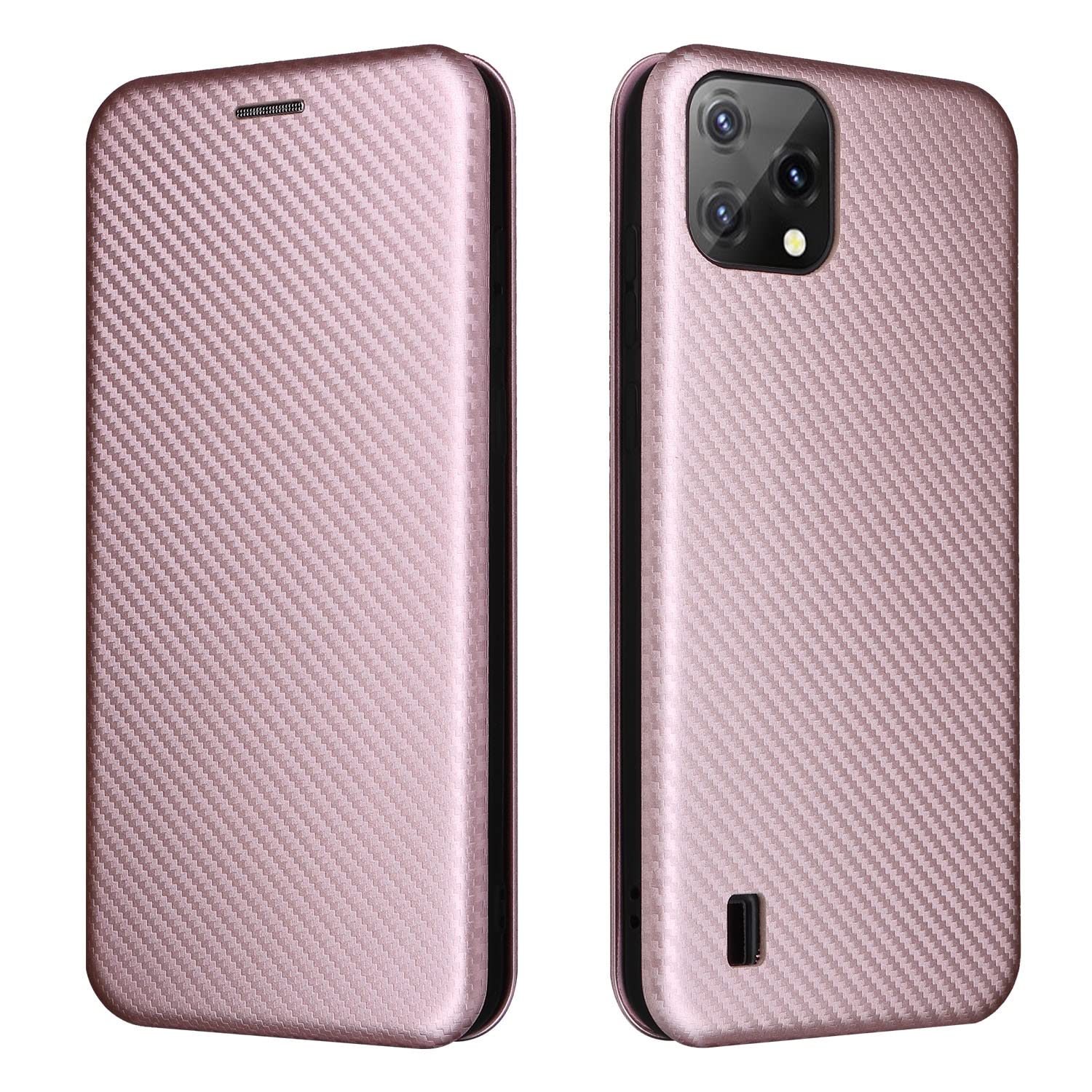 Luxury Carbon Fiber PU+TPU Hybrid Flip Wallet Case for Blackview A55 - Shockproof Full Protection Phone Cover (Pink) | Perfect for Business, Travel & Everyday Use