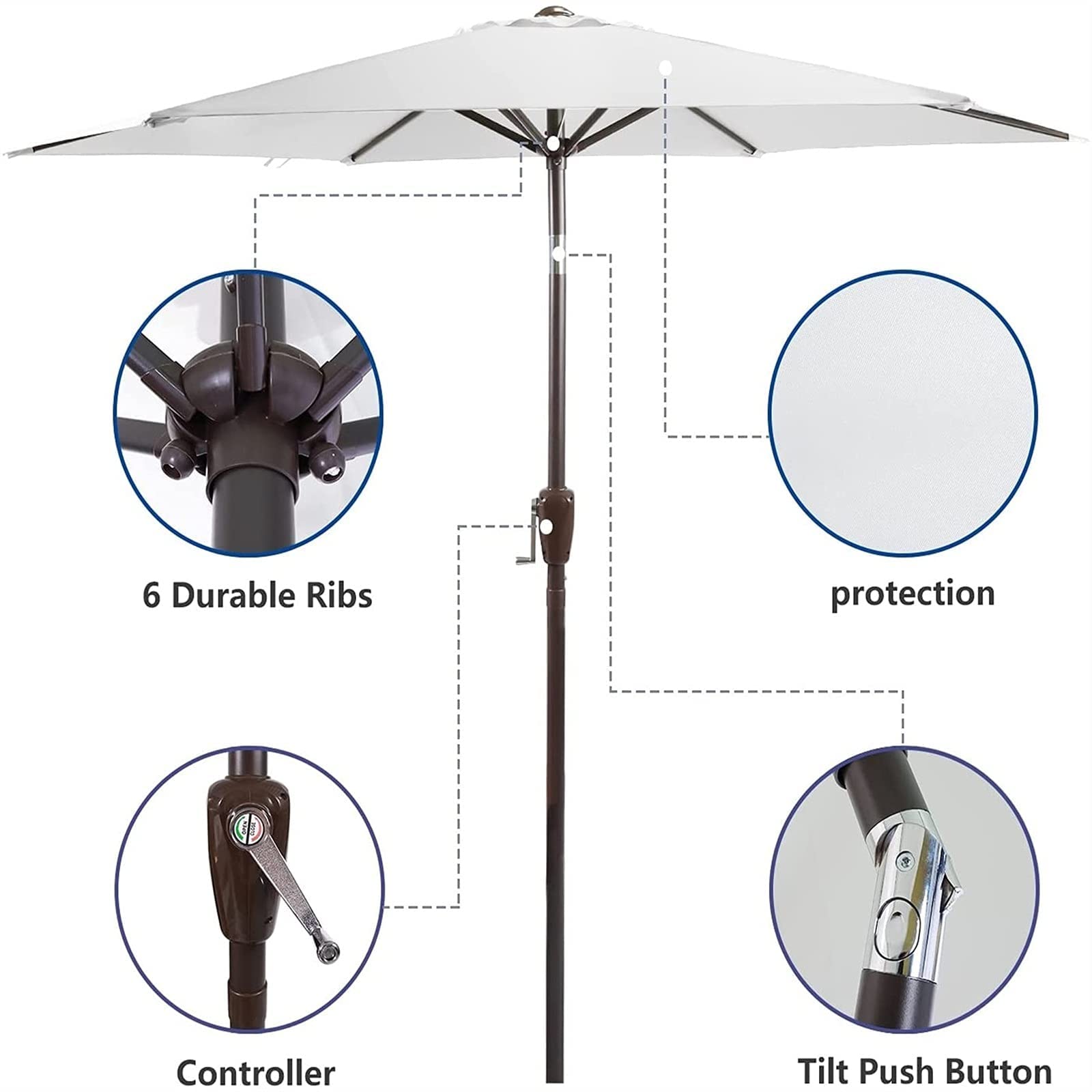 7.5ft Outdoor Patio Umbrella with Push Button Tilt & Crank - Heavy Duty Market Umbrella for Backyard, Poolside, and Beach Use
