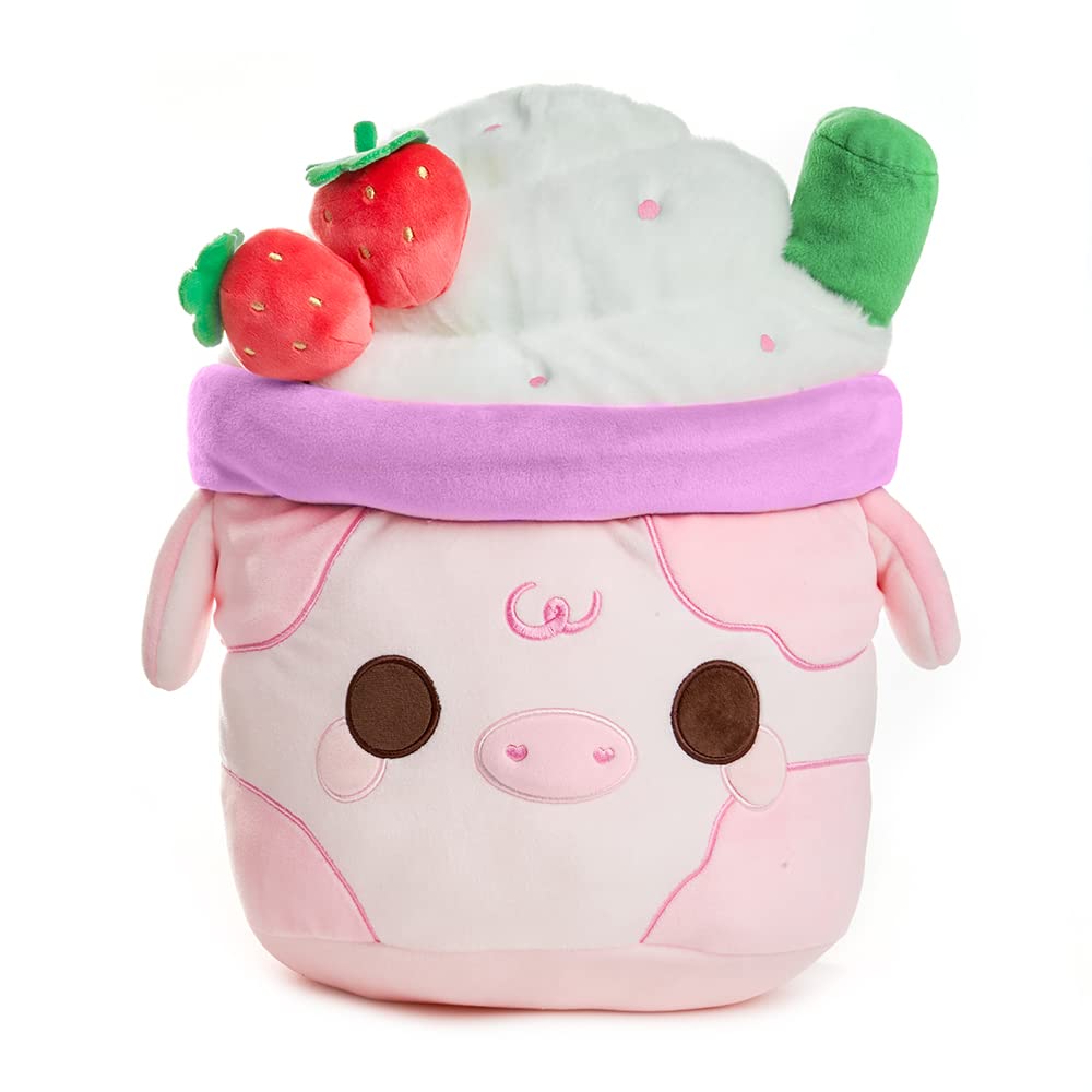 Cute Kawaii Strawberry Milkshake Cow Plush Toy - Super Soft 10 Inch Stuffed Animal Collectible for Kids & Adults | Perfect Gift for Birthday, Valentine's Day & Home Decor