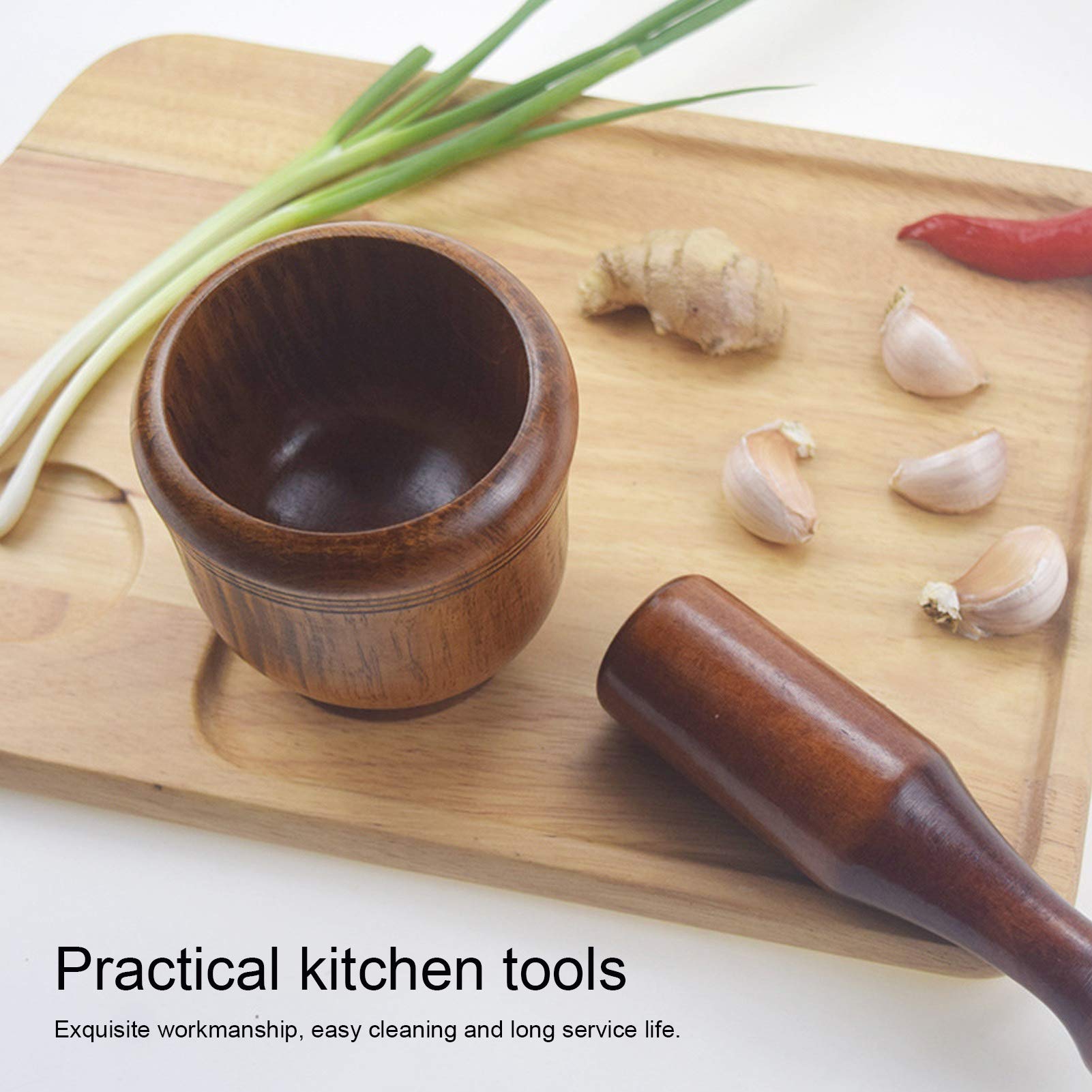 9.2oz Wooden Mortar and Pestle Set - Handcrafted Garlic Ginger Grinder, Spice Crusher Bowl for Fresh Guacamole, Salsa & Pesto - Perfect for Kitchen, Herb Grinding & Mexican Cooking