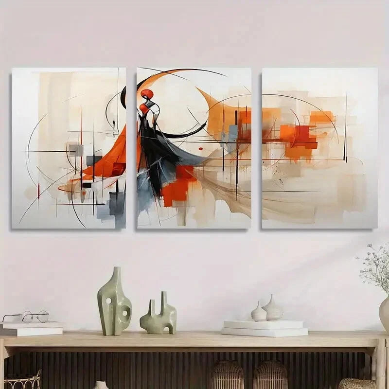 3-Piece Abstract Dance Geometric Metal Wall Art Prints - Bold Modern Decor for Living Room, Bedroom & Office - Ready to Hang