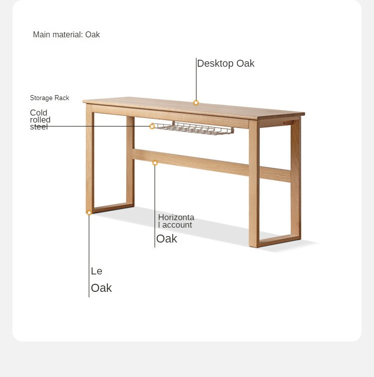 Solid Oak and Poplar Wood Long Narrow Desk - Modern Minimalist Home Office Writing Table for Small Spaces | Perfect for Study, Work, and Laptop Use
