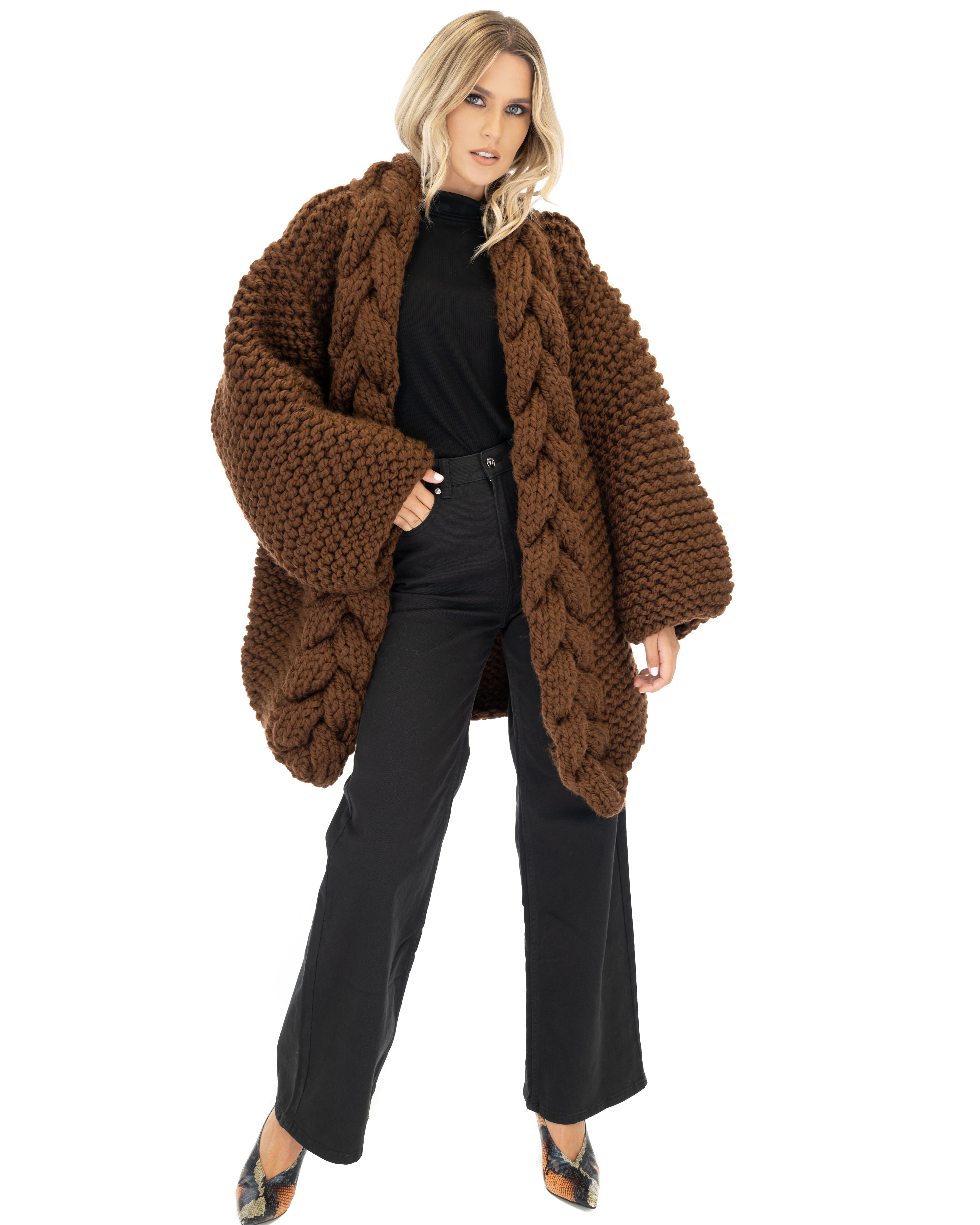 Women's Cable Knit Coat - Soft Wool Winter Jacket for Ladies - Perfect for Cold Weather, Office Wear & Casual Outfits
