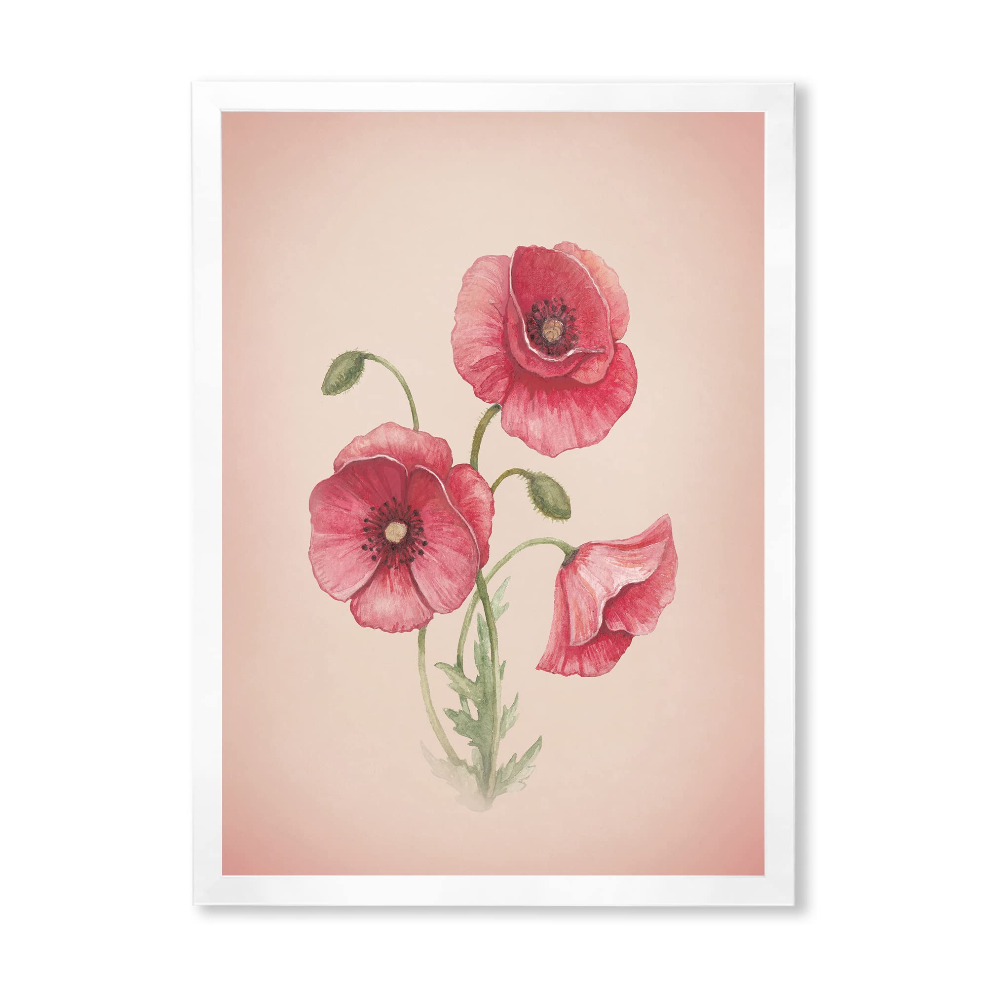 Vintage Poppy Flowers Framed Wall Art - Retro Floral Home Decor for Living Room, Bedroom & Office | Ready to Hang Canvas Print