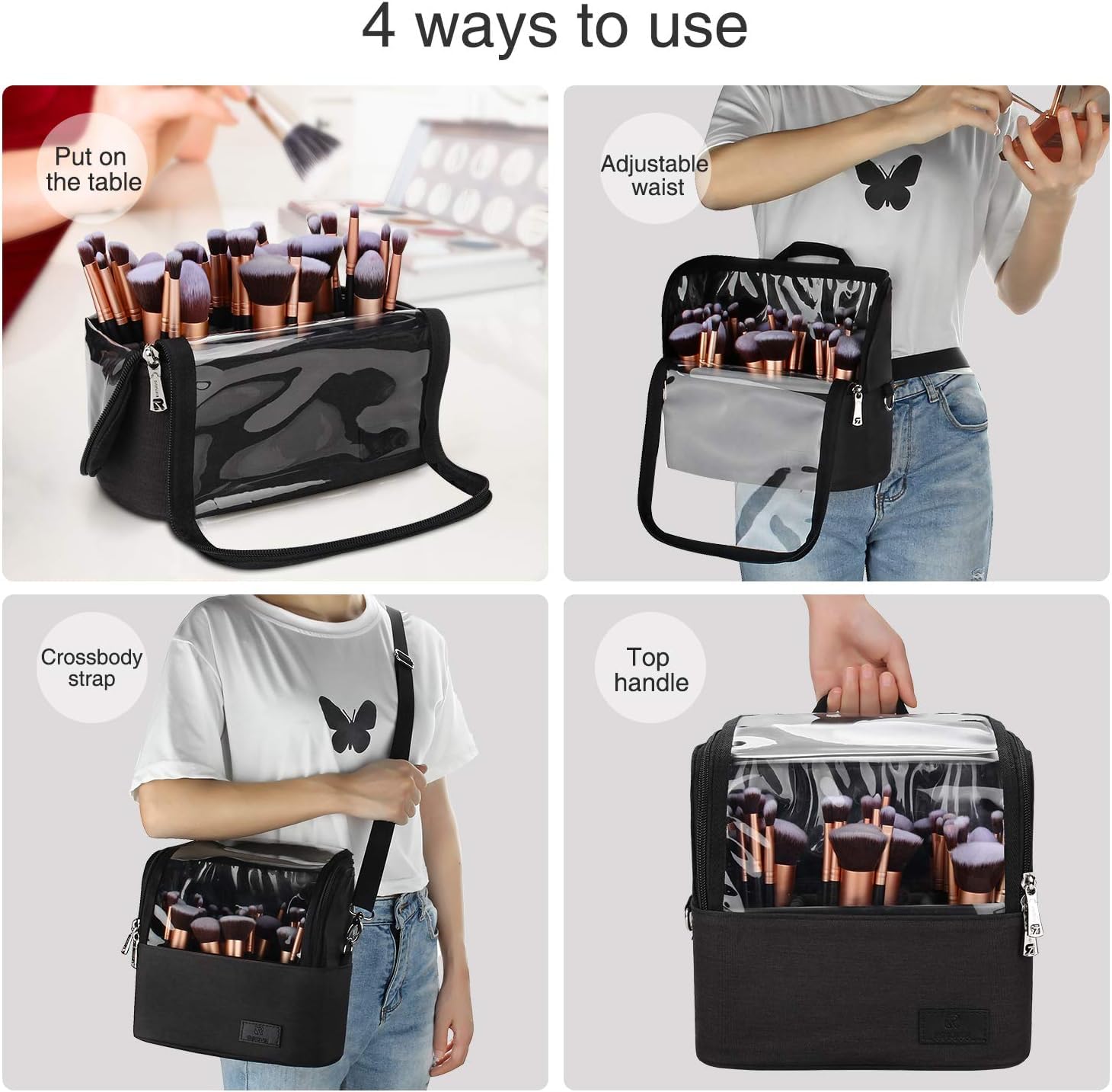 Professional Makeup Brush Holder - Large Stand-Up Travel Cosmetic Bag with Adjustable Divider for Makeup Artists & Beauty Enthusiasts | Perfect for Home, Salon & On-the-Go Organization (Black)