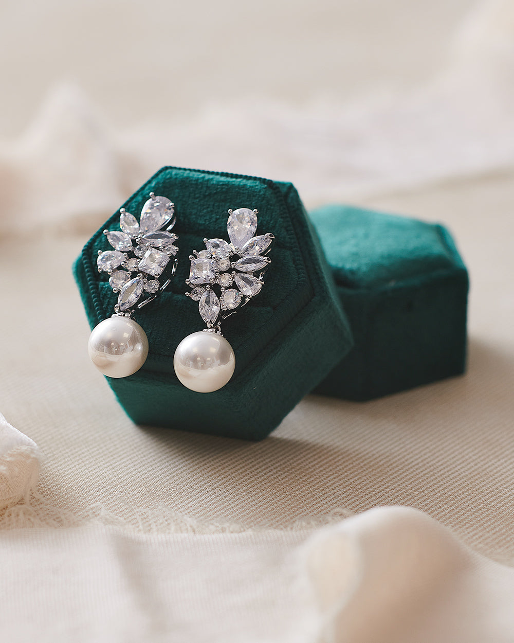 Serenity Pearl & Cubic Zirconia Earrings for Women - Elegant Dangle Drop Earrings for Wedding, Party & Special Occasions