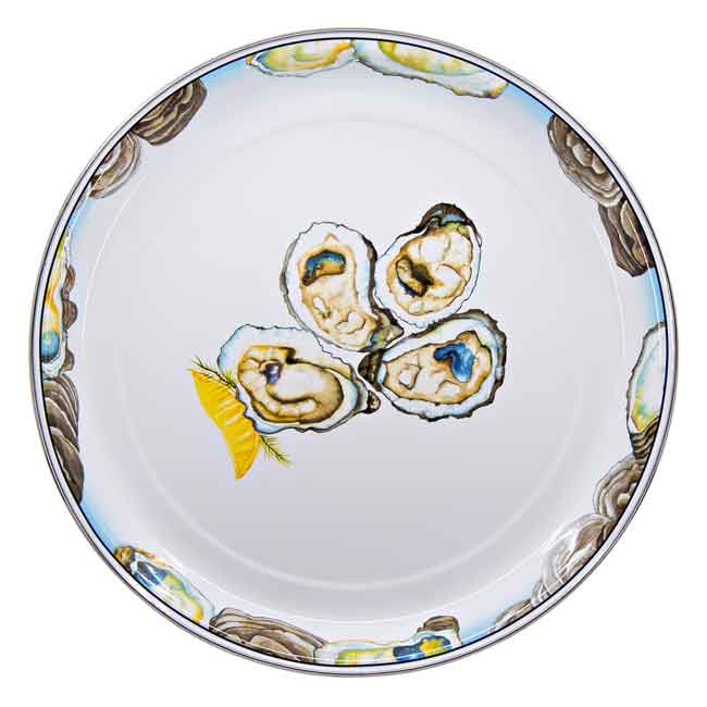 Oyster 15.5 Inch Enamelware Serving Tray - Vintage Style Metal Tray for Breakfast, Brunch & Entertaining - Perfect for Dining, Kitchen & Party Serving
