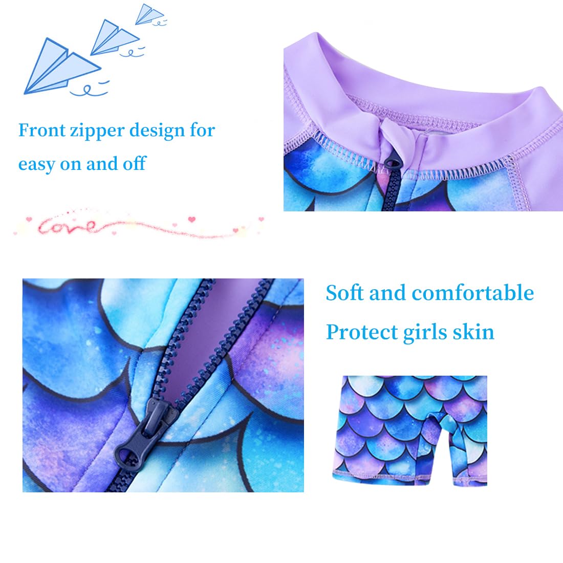 UMELOK Girls Long Sleeve Rash Guard One Piece Swimsuits with UPF 50+ UV Protection - Sun Protective Swimwear for Toddler & Kids - Perfect for Beach, Pool, Surfing & Water Sports