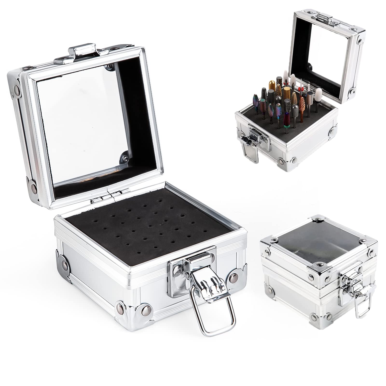 LXIANGN 25-Slot Aluminum Nail Drill Bit Holder Storage Box - Professional Efile Nail Bits Organizer & Display Case for Nail Art (Silver) - Perfect for Salon, Home Manicure & Nail Technician Storage