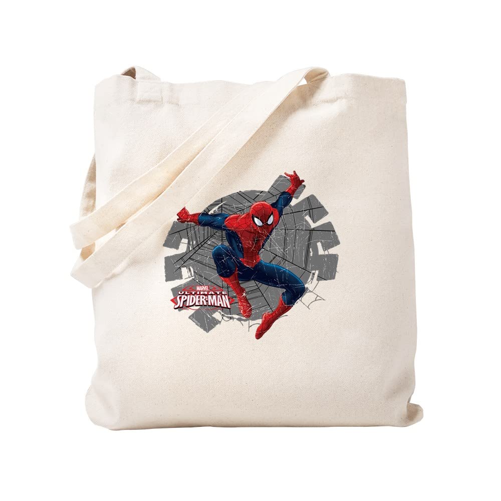 Spiderman Web Tote Bag - Natural Canvas Reusable Shopping Bag for Groceries, Beach & Comic Con | Marvel Superhero Gift for Men & Women