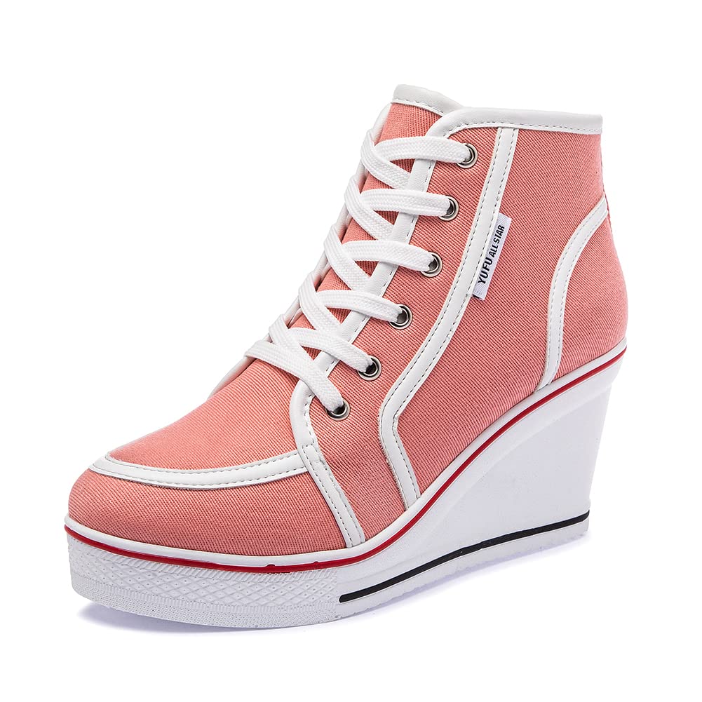 Women's Casual Wedge Sneakers with Side Zipper - Comfortable High Heel Canvas Lace-Up Shoes for Girls & Ladies | Perfect for Walking, Work & Everyday Fashion