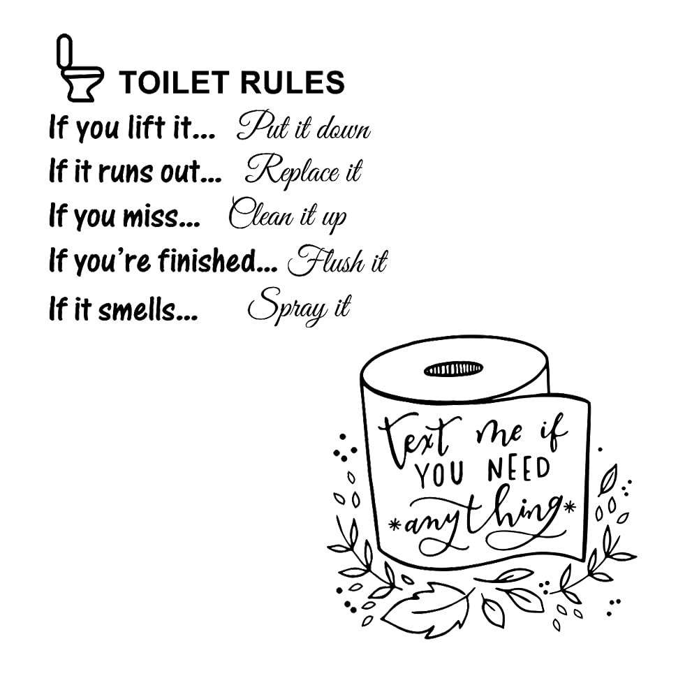 NC Home Vinyl Wall Stickers - Toilet Rules Bathroom Decals, Inspirational Quotes & Large Wall Art Decor for Bathroom, Home Decorations | Perfect for Bathroom, Kitchen, Nursery & Office Spaces