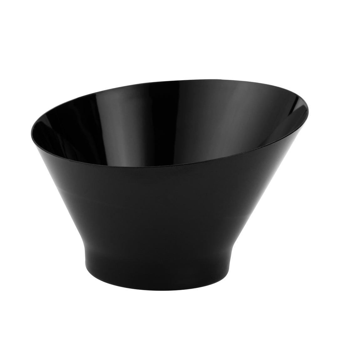 100 Pack 5 oz Round Black Plastic Small Incline Bowls with 100 Silver Plastic Mini Forks - Perfect for Party Snacks, Appetizers, Desserts & Catering Events