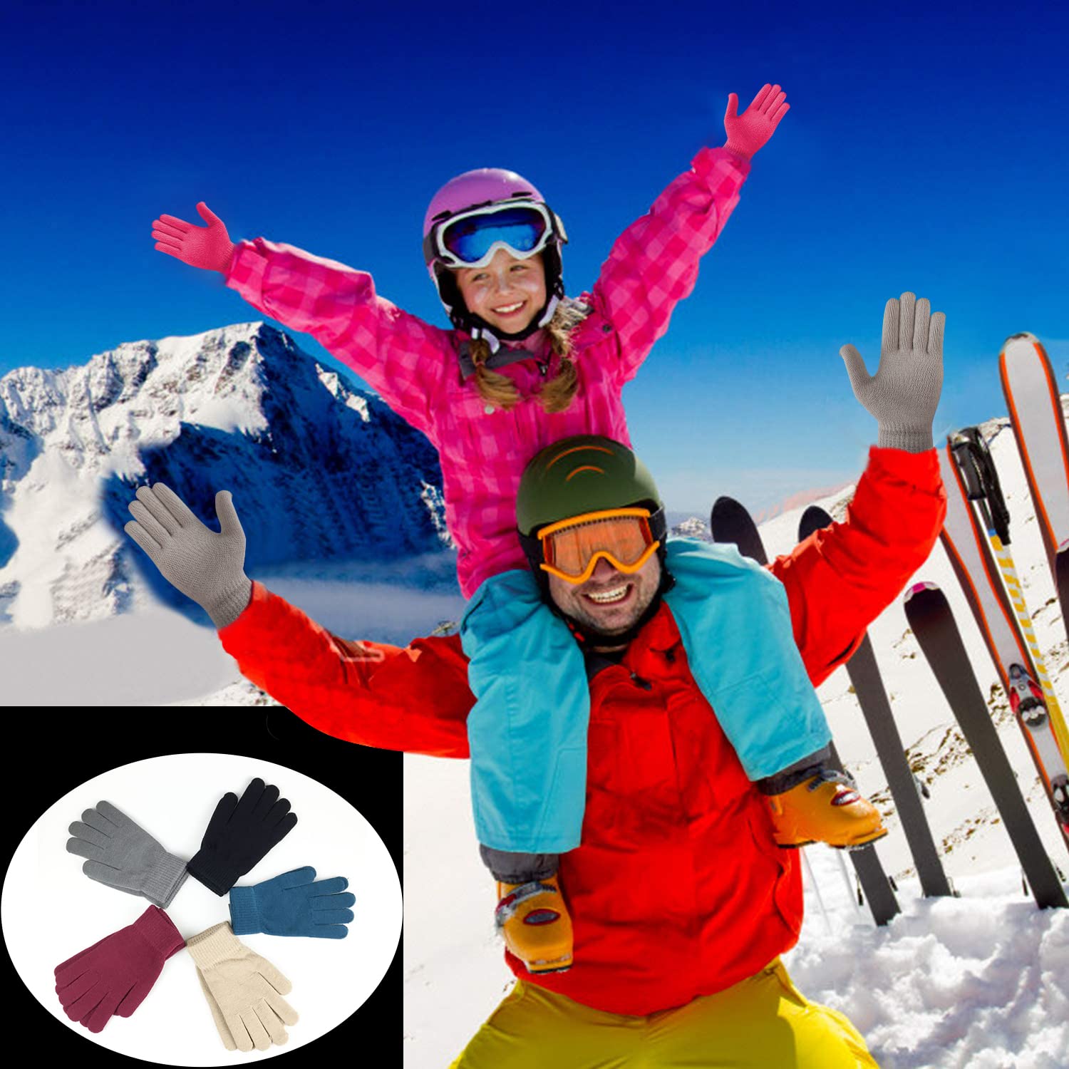 5 Pairs Winter Magic Gloves for Adults - Stretchy Knit Warm Gloves for Men, Women & Teens - Perfect for Outdoor Activities, Skiing, Snowboarding & Cold Weather Protection