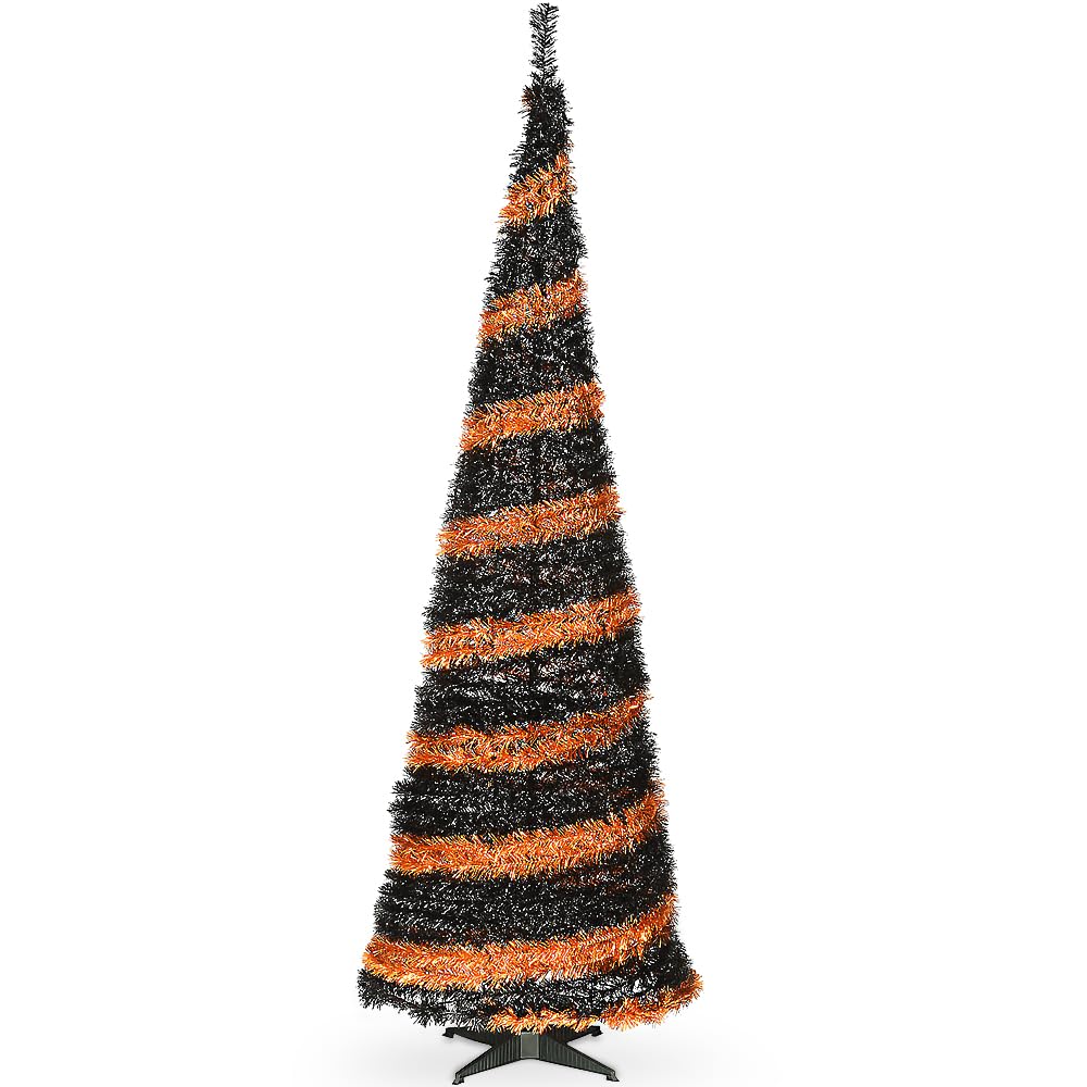 National Tree Company 7.5 ft Halloween Orange and Black Pop-Up Artificial Christmas Tree for Spooky Home Decor, Party & Holiday Celebration
