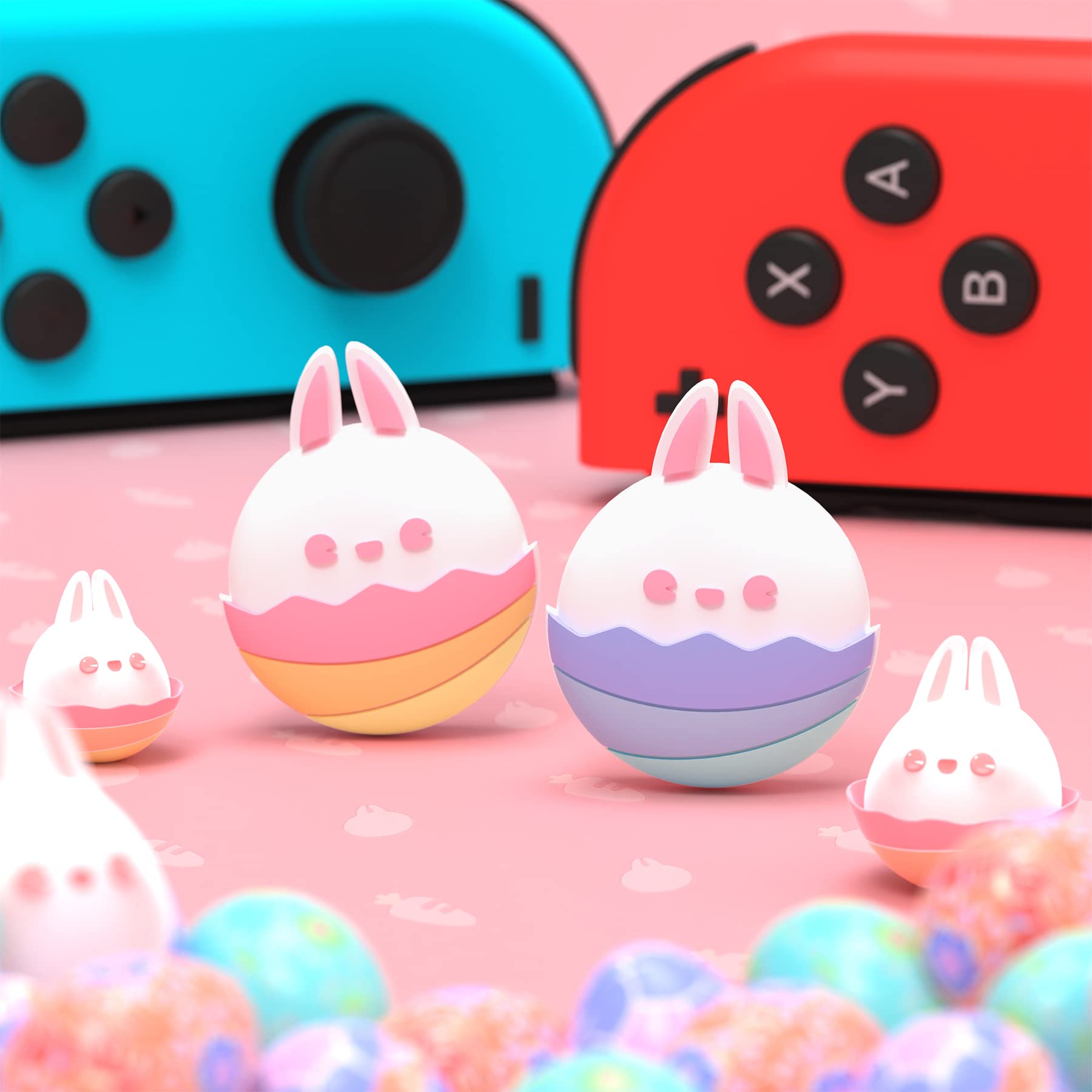 PlayVital Joystick Caps for Nintendo Switch, Switch Lite & Switch OLED - Comfortable Thumb Grip Covers for Enhanced Gaming Control (Easter Bunny Design) - Perfect for Long Gaming Sessions, Travel & Handheld Play