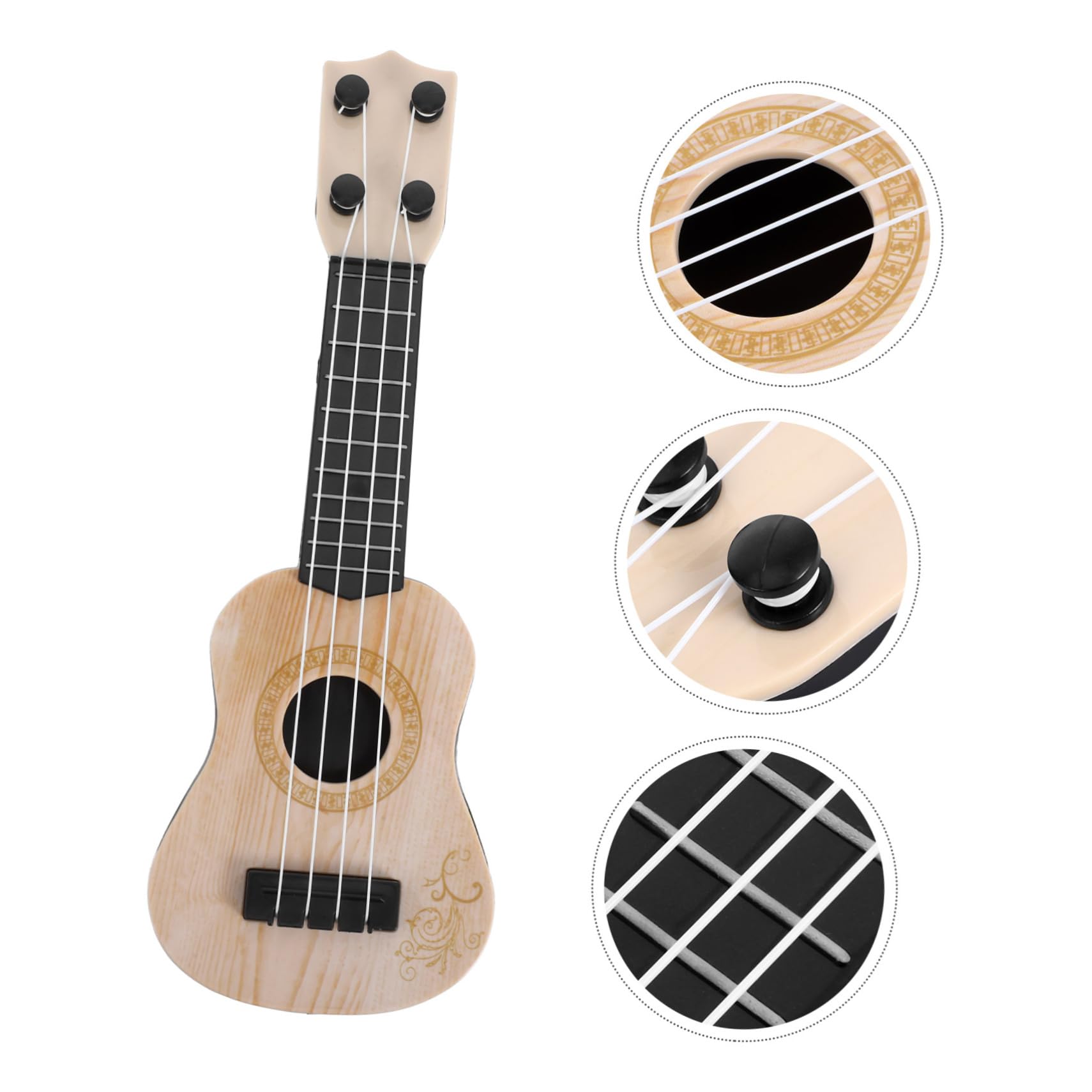 TOYANDONA Mini Ukulele Guitar Toy - 21 Inch Small Plastic Ukulele for Kids Beginners, Musical Instrument Gift for Toddlers & Children (White & Beige) - Perfect for Birthday Gifts, Music Lessons & Early Childhood Education