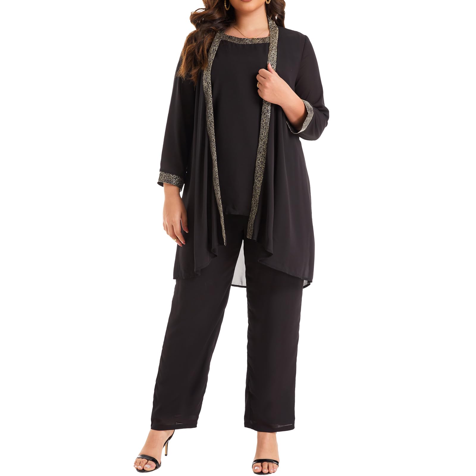 Plus Size Women's 3-Piece Wedding Pant Suit Set for Mother of The Bride/Groom - Formal Evening Party Outfit for Weddings, Receptions & Special Occasions