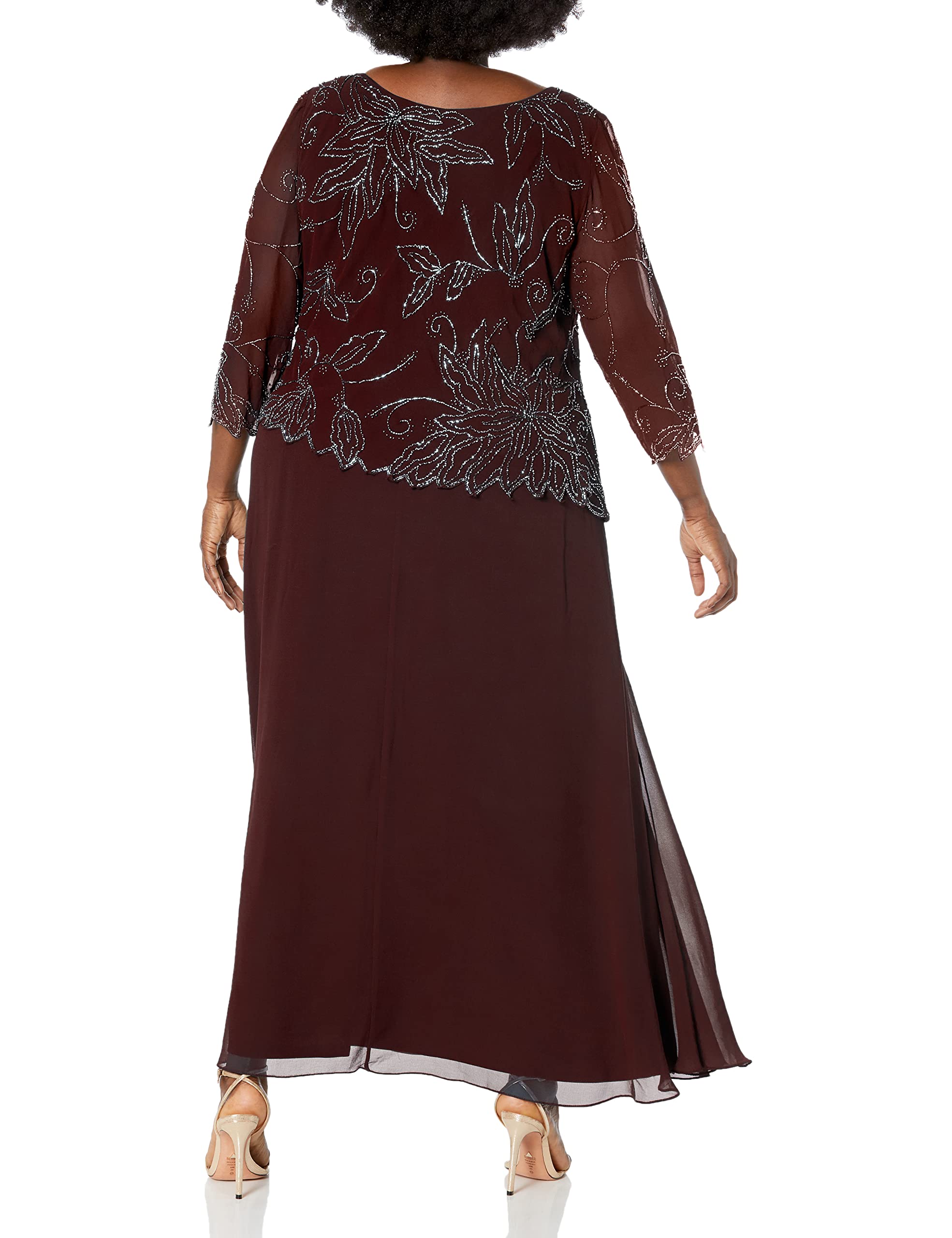 J Kara Women's Plus Size 3/4 Sleeve Scallop Edge Mock Flare Dress for Casual Wear, Office Outfits & Special Occasions