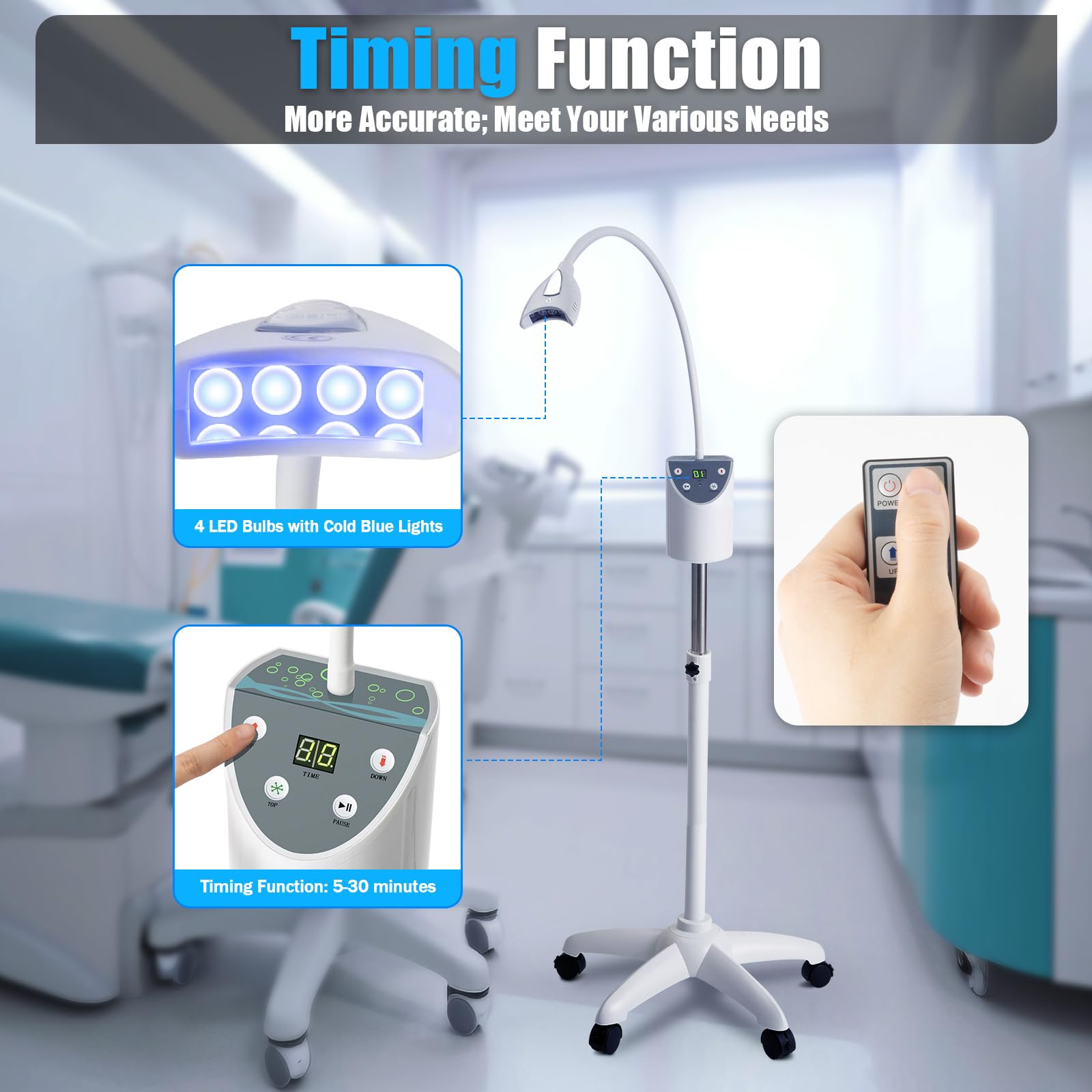 Professional Teeth Whitening Kit with LED Light & Remote Control - 2000mW Dental Whitening Device for Smokers, Coffee Stains & Fluorosis | At-Home Teeth Whitening Solution for Brighter Smile