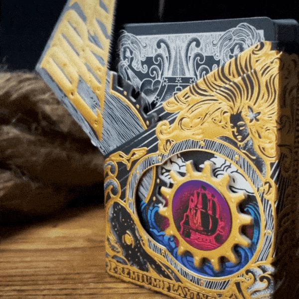 Pirate Themed Playing Cards - Night Edition with Mechanical Gear Box - Perfect for Game Nights, Magic Tricks & Collectors