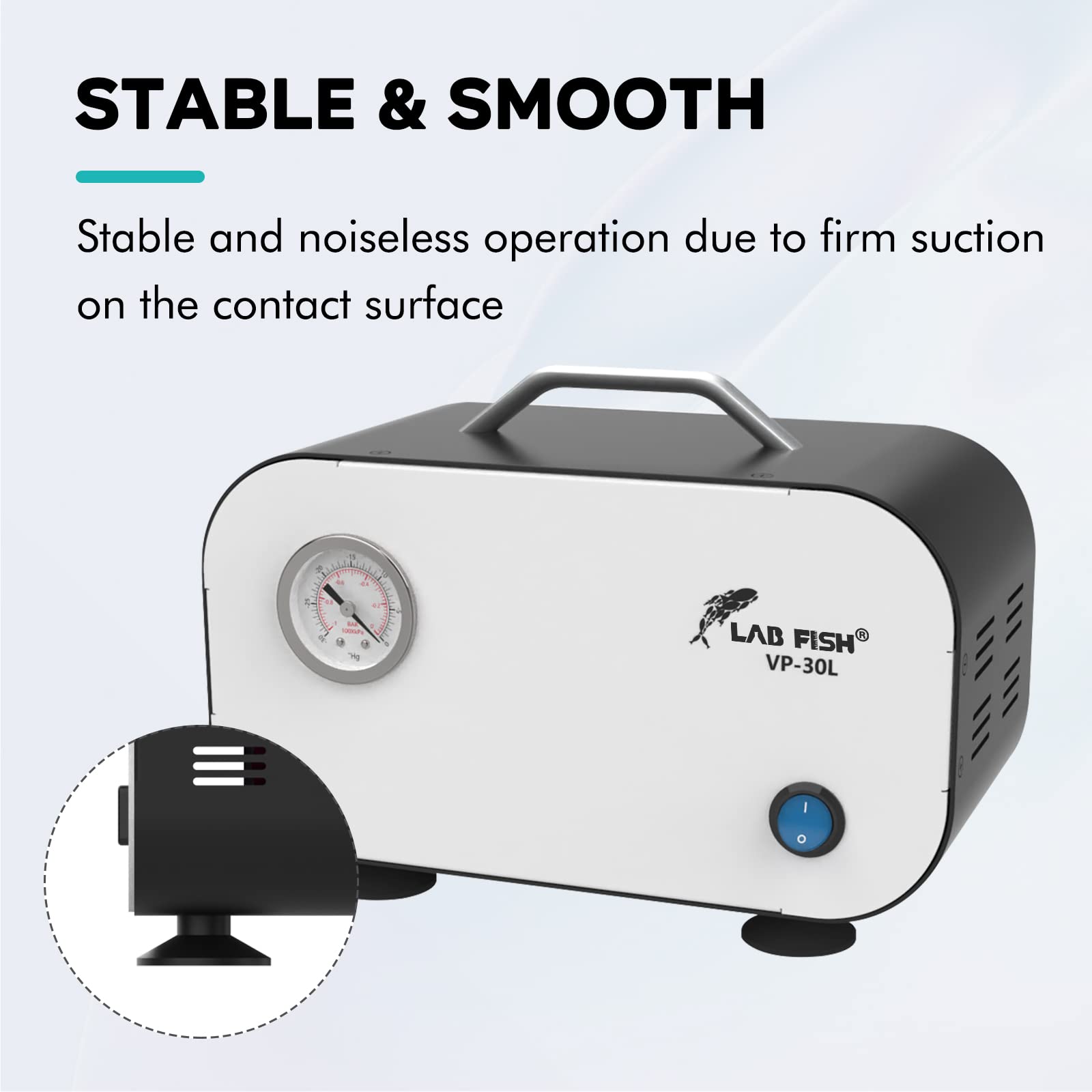 LAB FISH 30L/min Portable Oilless Diaphragm Vacuum Pump - High Efficiency Filtration System with Rubber Tube for Positive/Negative Pressure - Perfect for Chemistry Labs, Home Brewing & DIY Projects