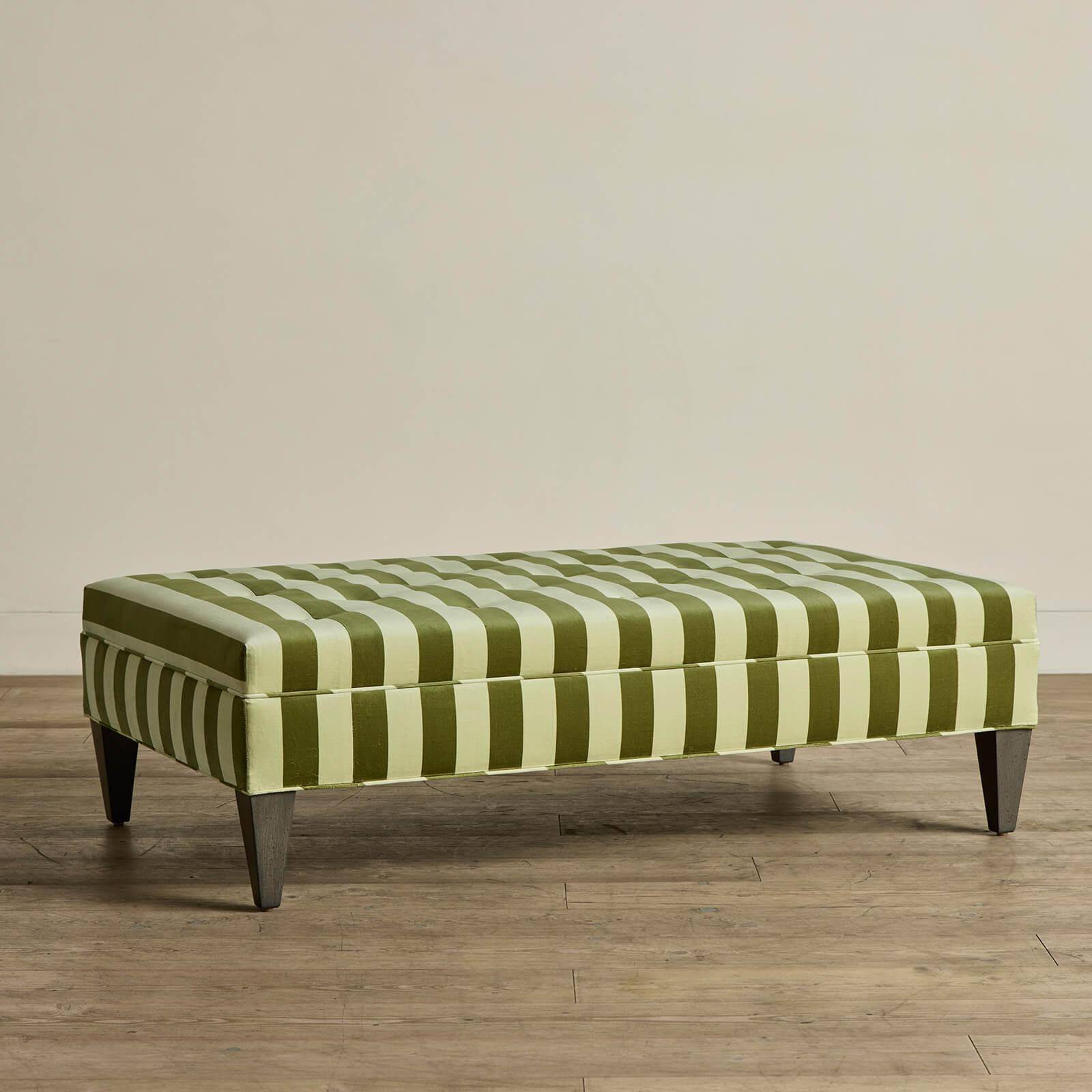 CAMELOT STRIPE Velvet Tufted Ottoman Footrest - Soft Upholstered Storage Bench with Button Tufting, Modern Living Room Decor for Home, Bedroom or Office - Juniper Green